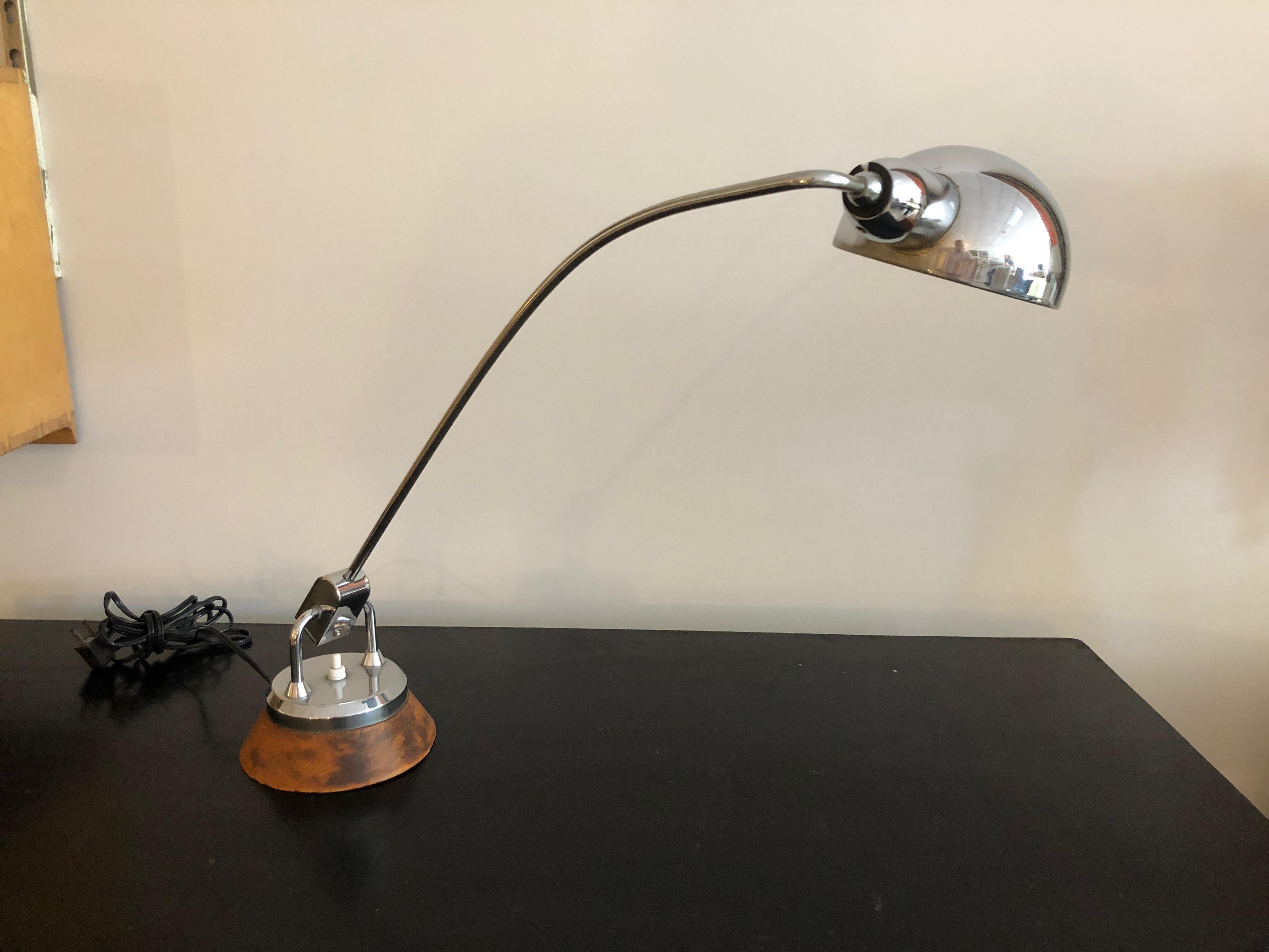 French Charlotte Perriand Leather and Chrome Desk Lamp