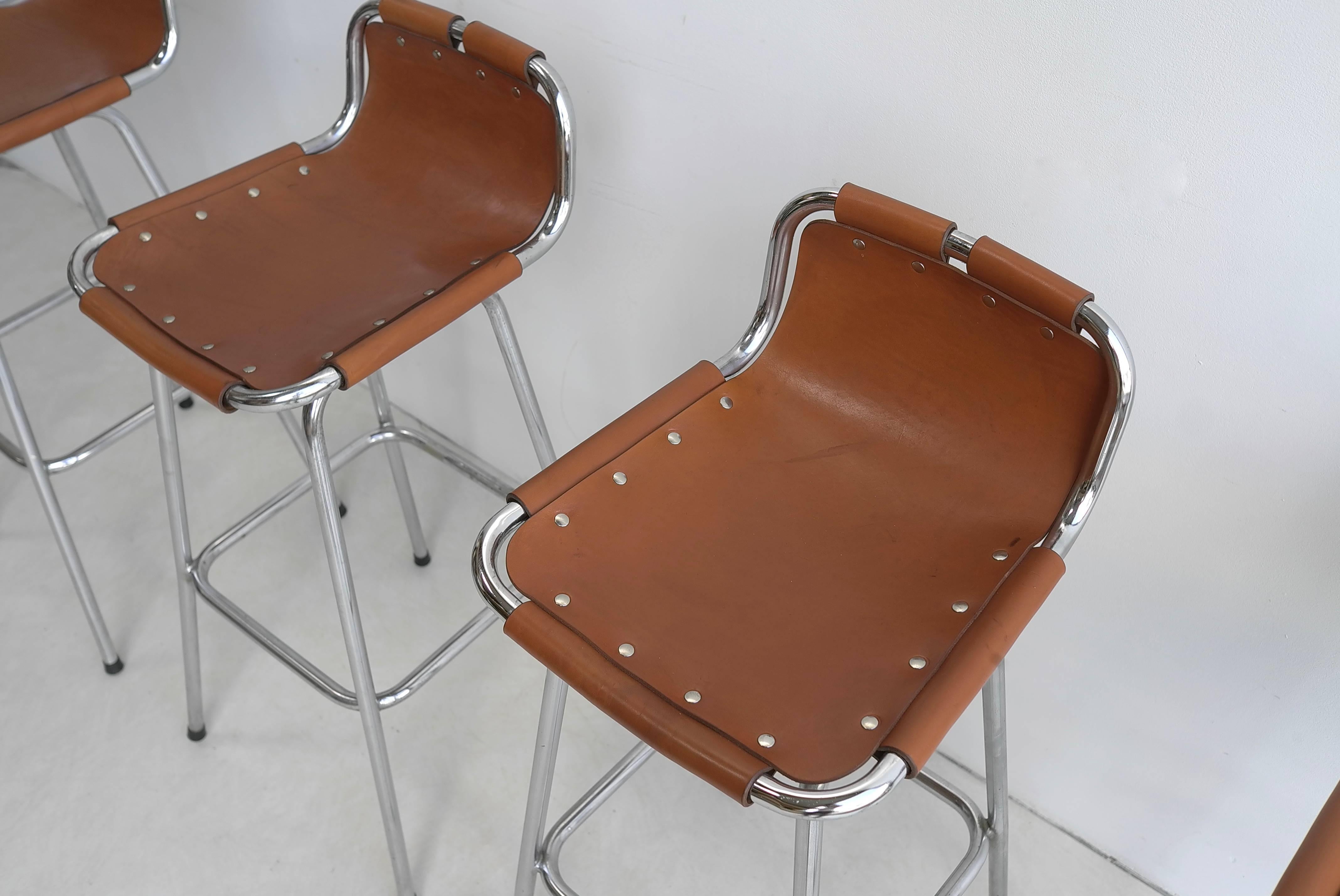 Leather Barstools for Les Arc Ski Resort, France, 1960s In Good Condition In Den Haag, NL