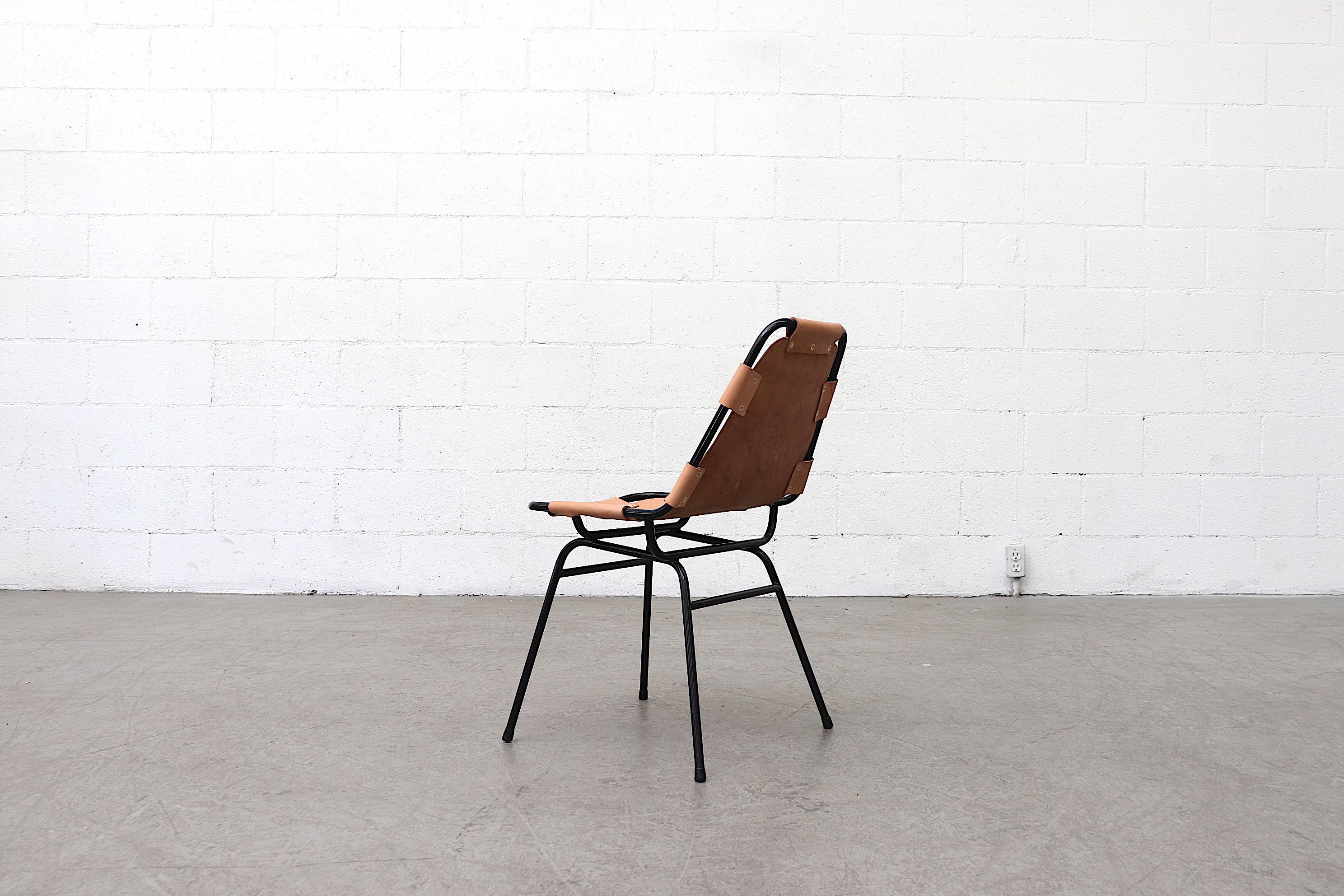 Enameled Charlotte Perriand-Les Arc Style Leather Chairs