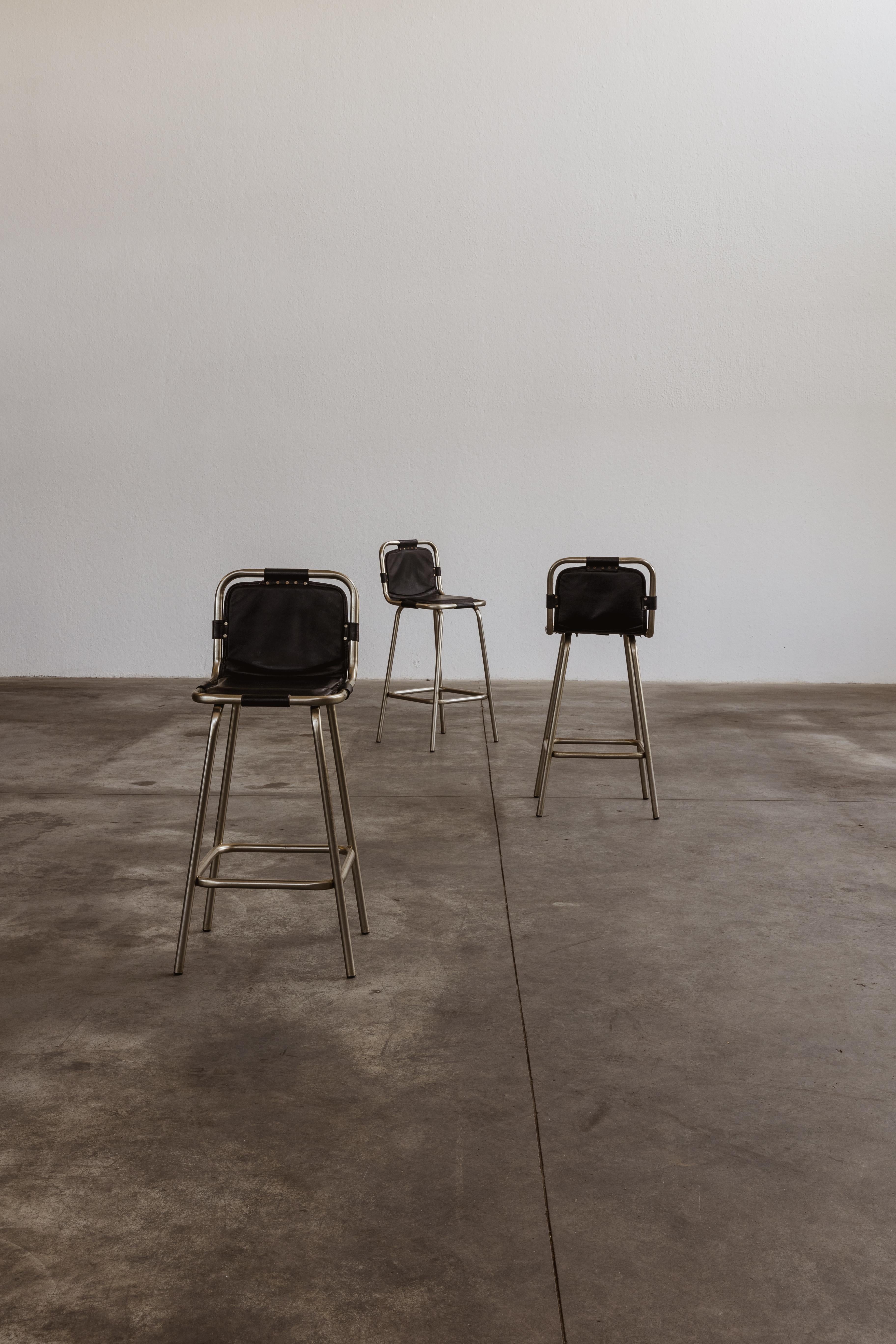 Leather Charlotte Perriand “Les Arcs” Bar Stools for Cassina, 1960s, Set of 3 For Sale