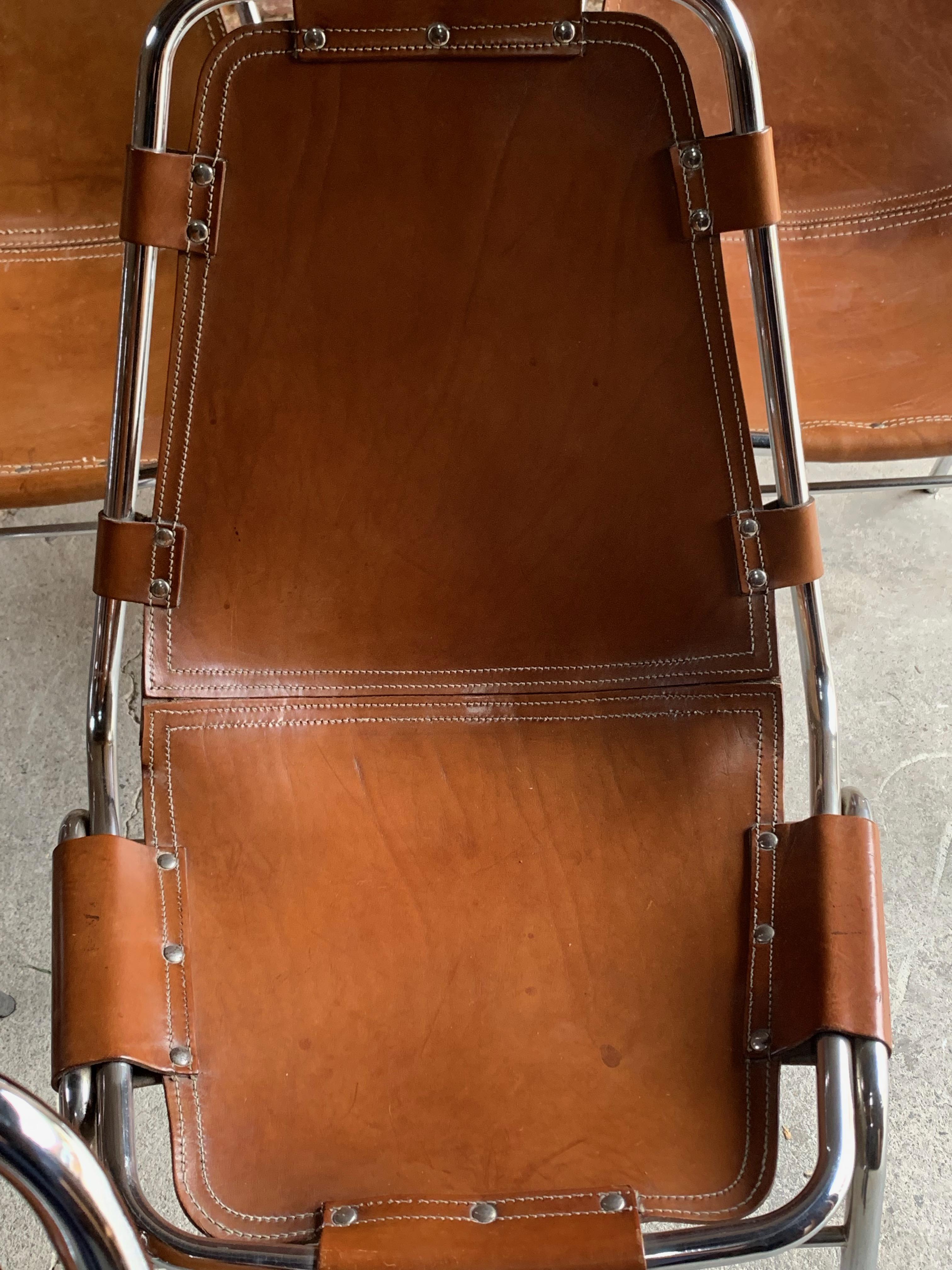 Les Arcs Dining Chairs Leather Set of Ten, 1970s 8