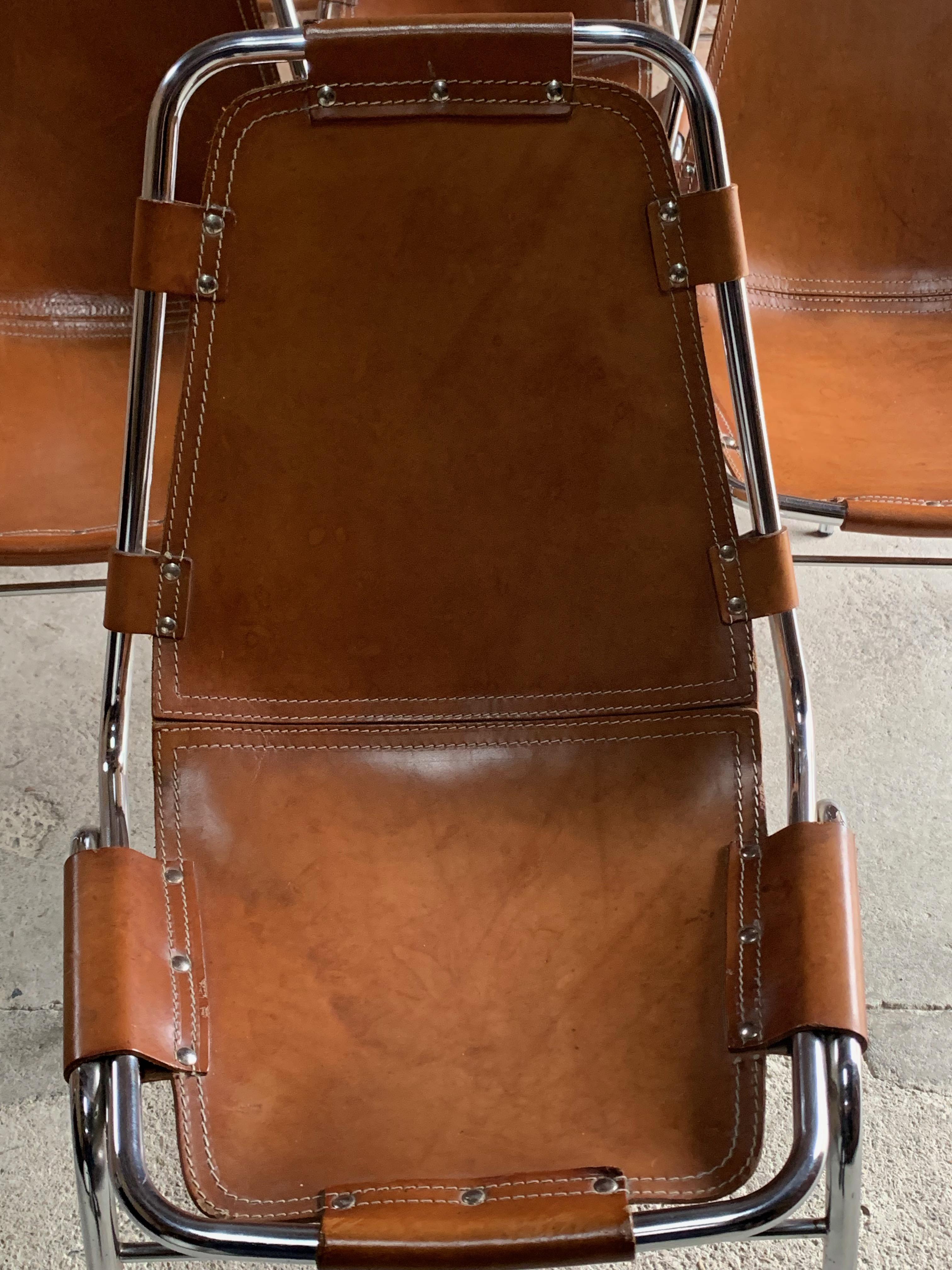 Les Arcs Dining Chairs Leather Set of Ten, 1970s 9