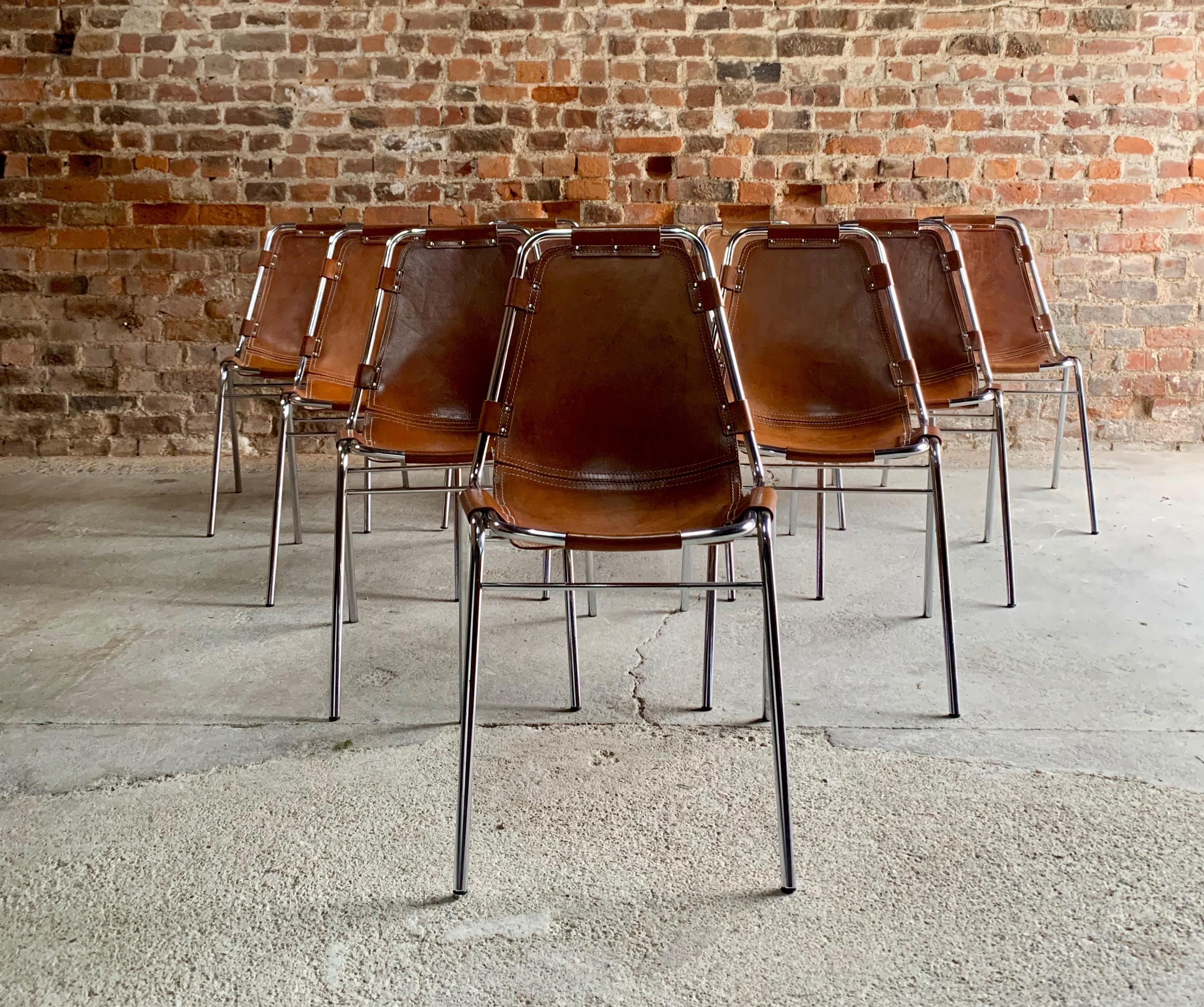 Italian Les Arcs Dining Chairs Leather Set of Ten, 1970s