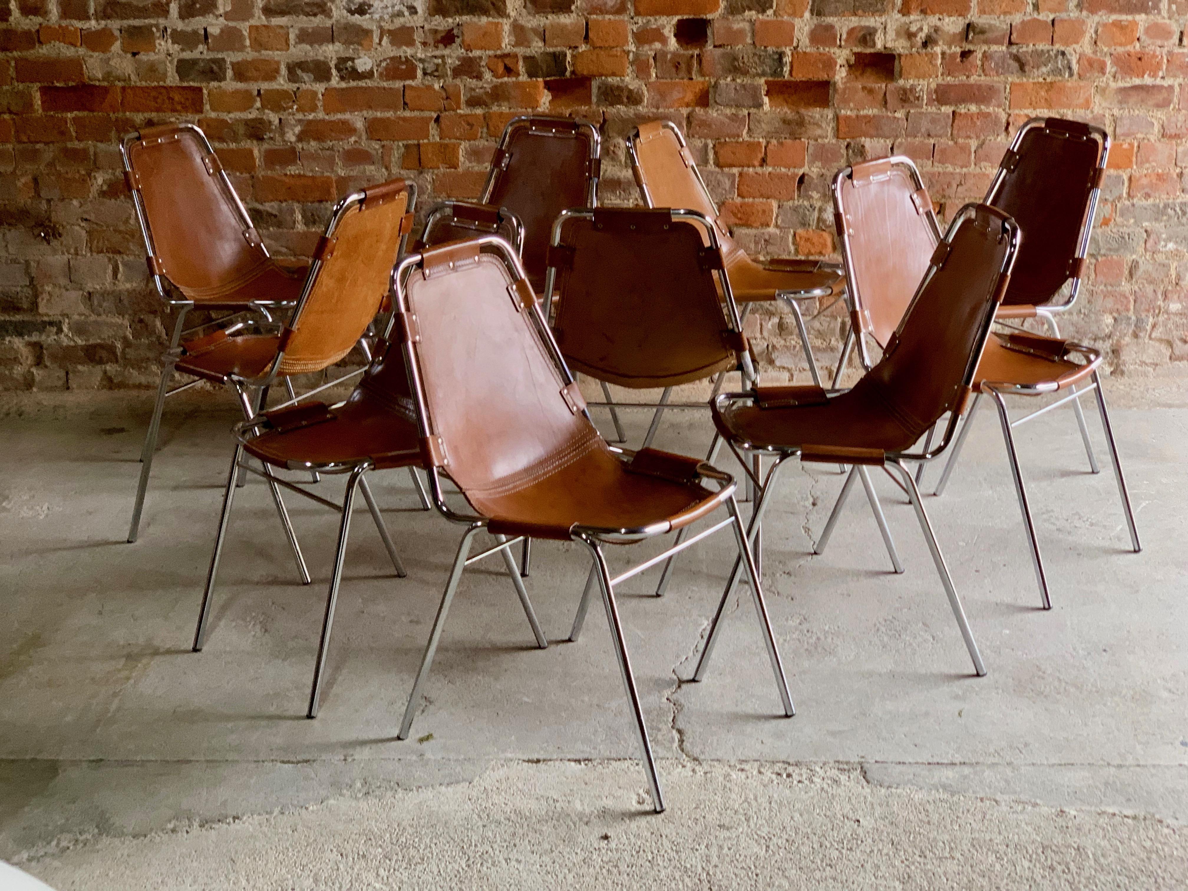 Les Arcs Dining Chairs Leather Set of Ten, 1970s In Excellent Condition In Longdon, Tewkesbury