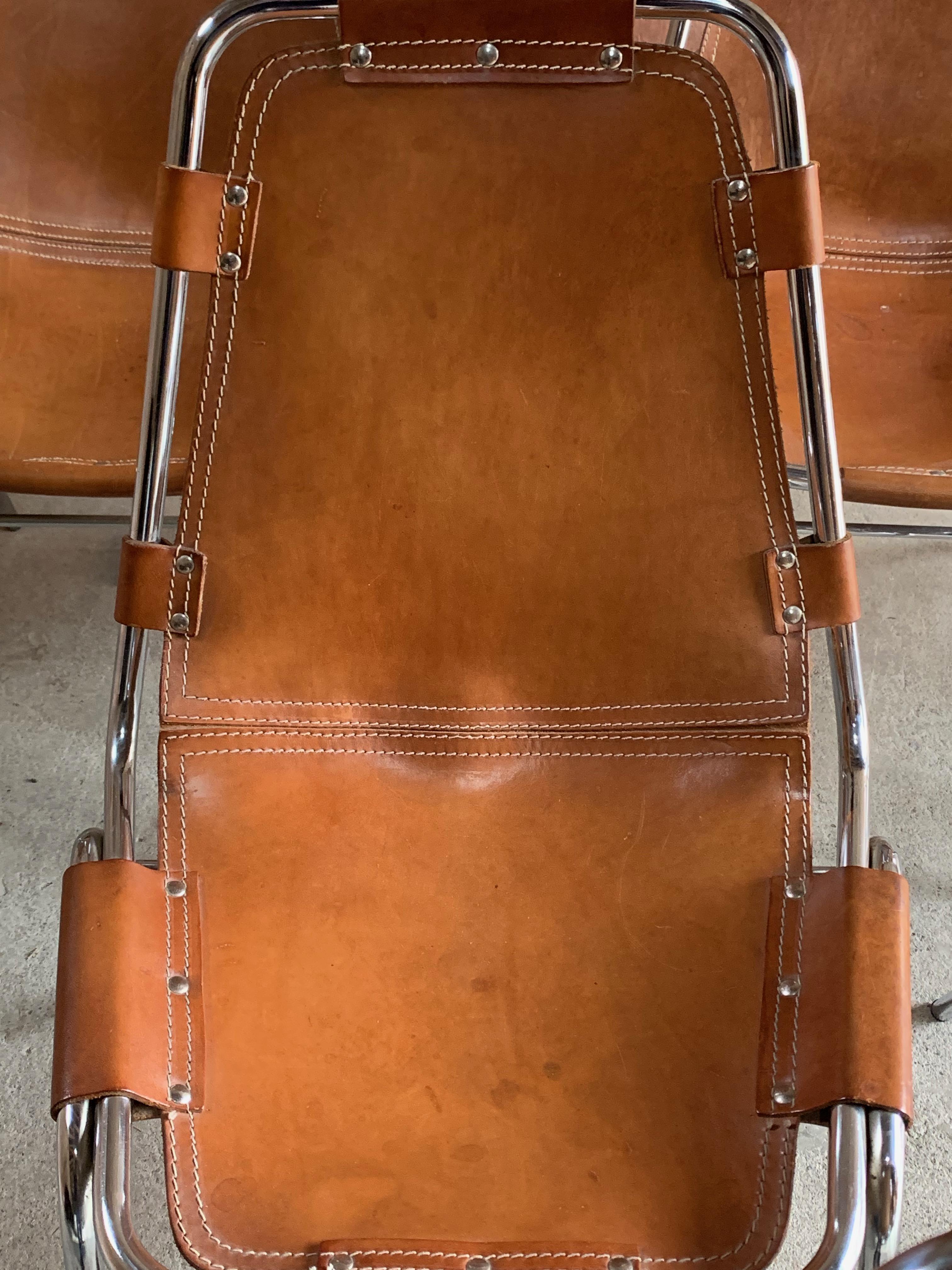 Les Arcs Dining Chairs Leather Set of Ten, 1970s 5