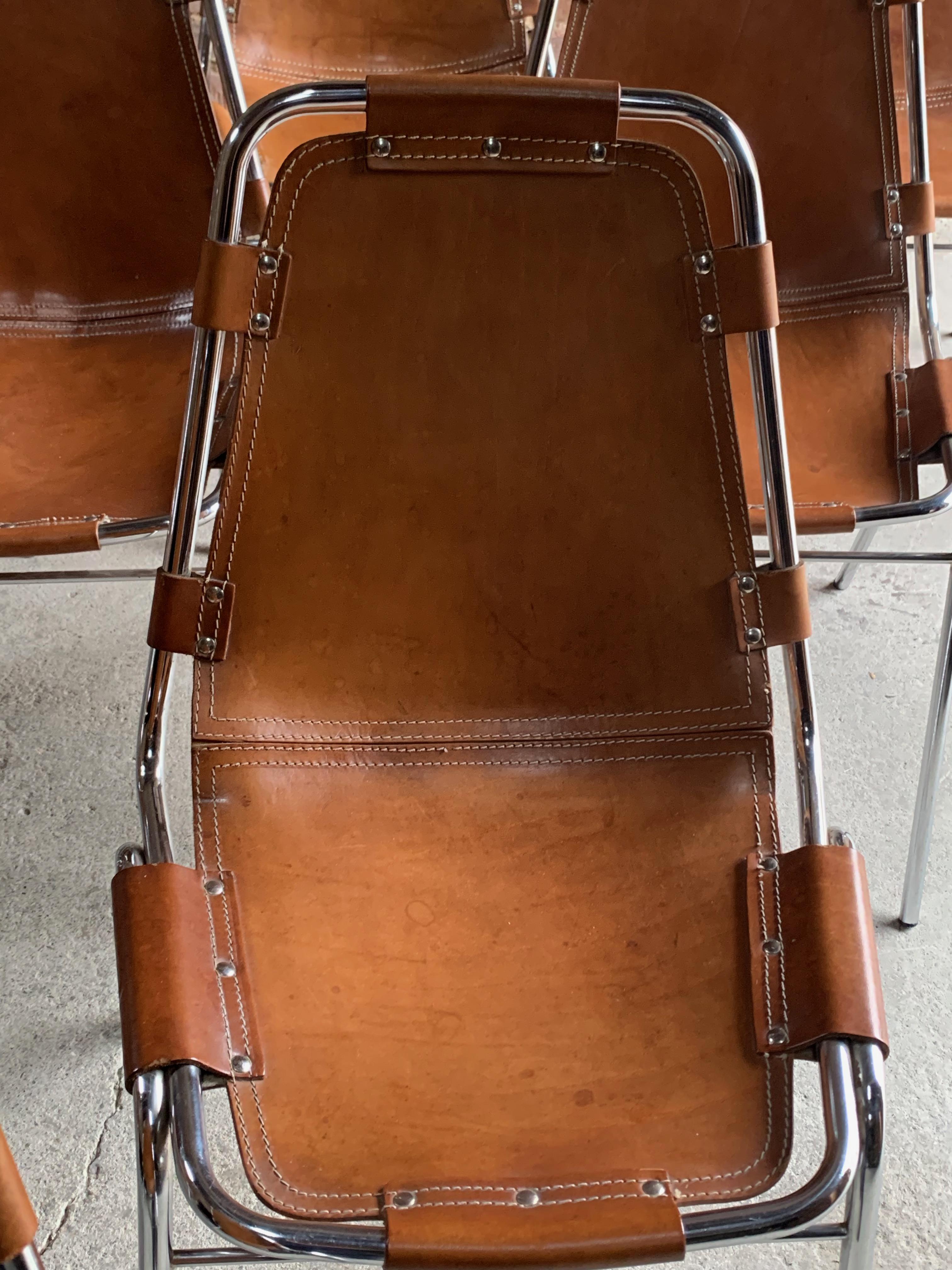 Les Arcs Dining Chairs Leather Set of Ten, 1970s 7