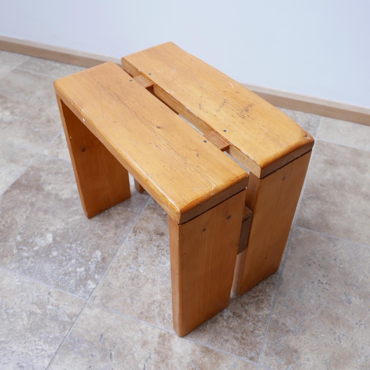 Charlotte Perriand Les Arcs Midcentury Pine Stool In Good Condition In London, GB
