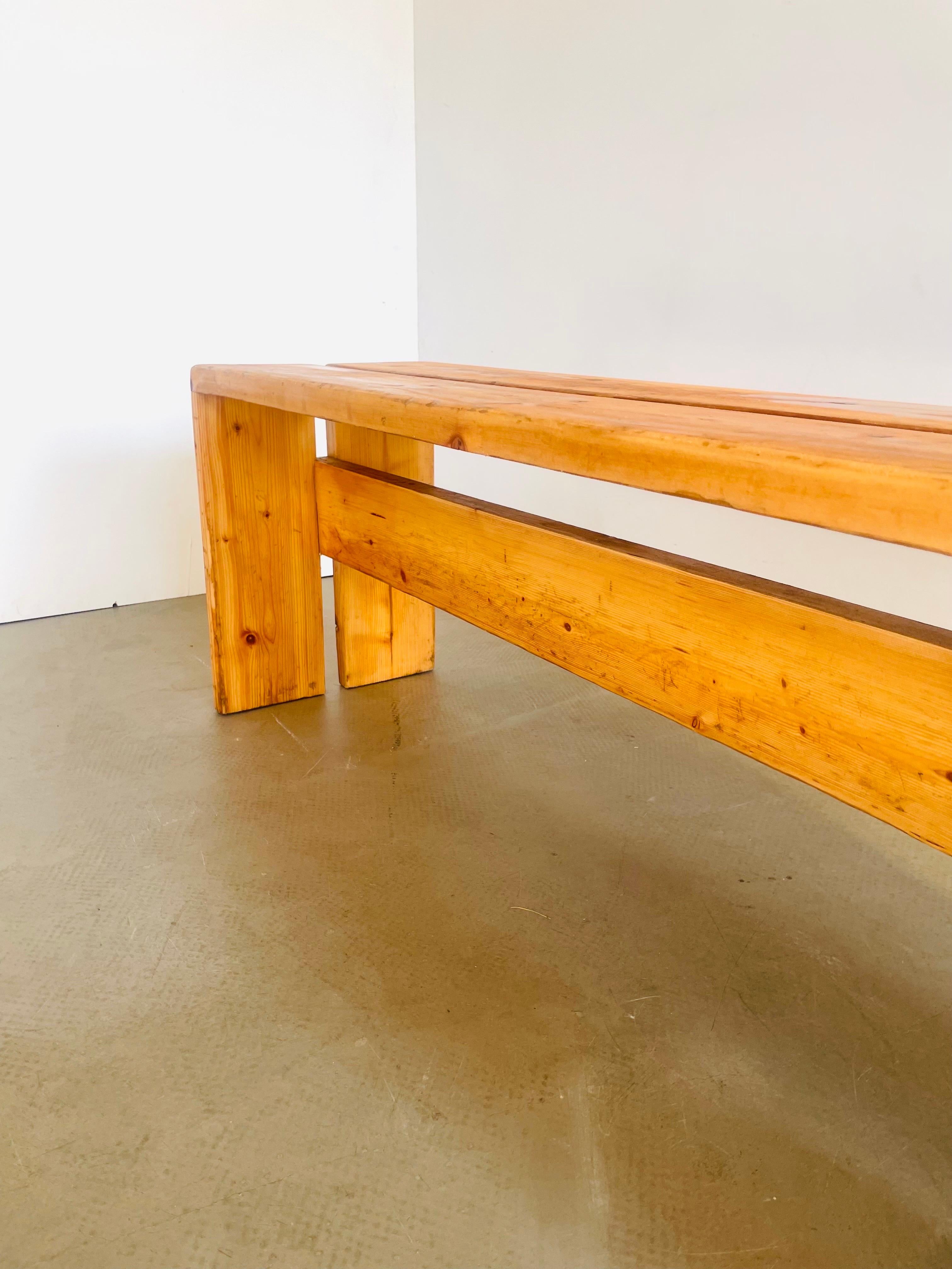 Mid-Century Modern Charlotte Perriand Les Arcs Pine Slat Bench For Sale