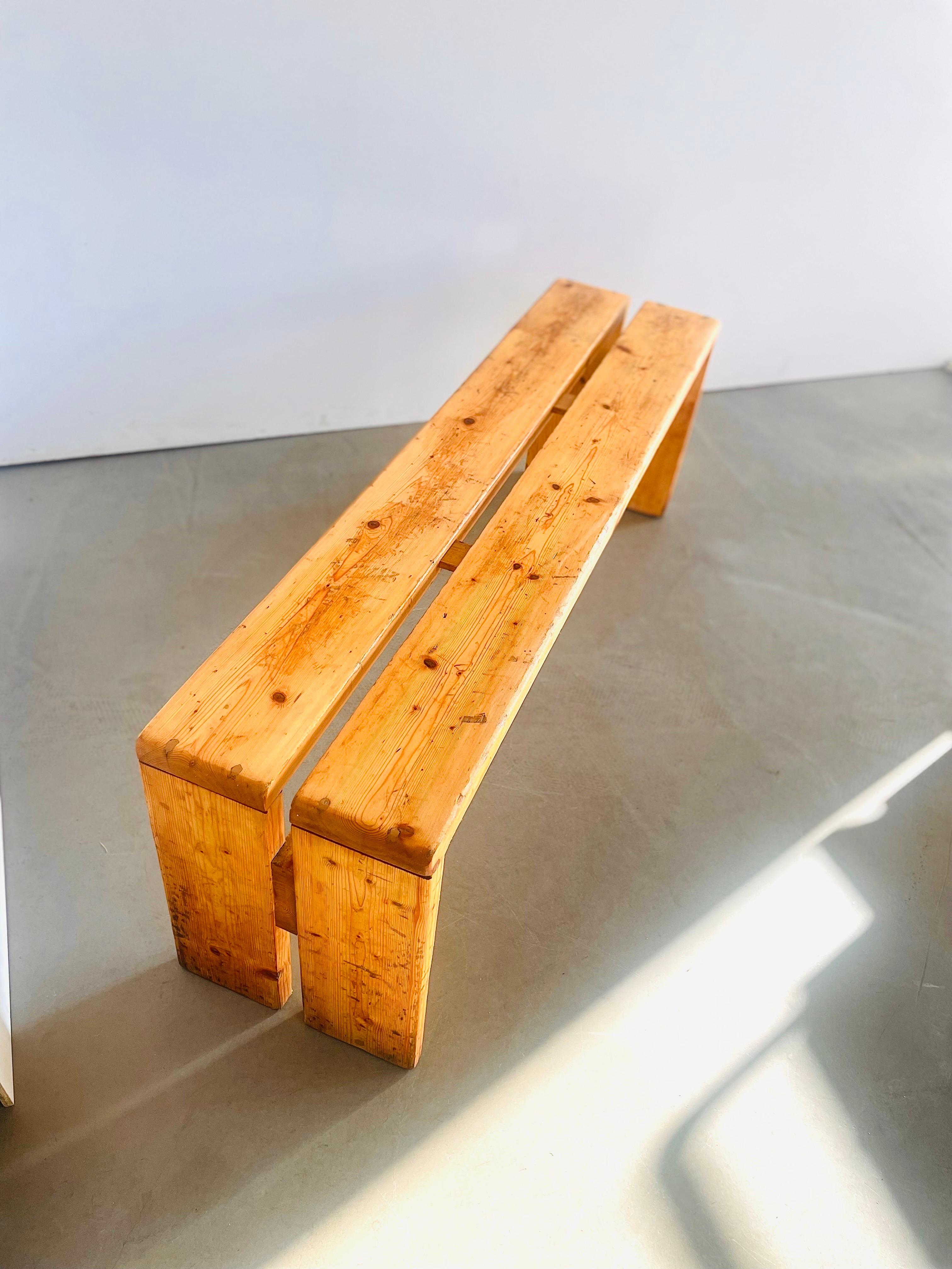 French Charlotte Perriand Les Arcs Pine Slat Bench For Sale