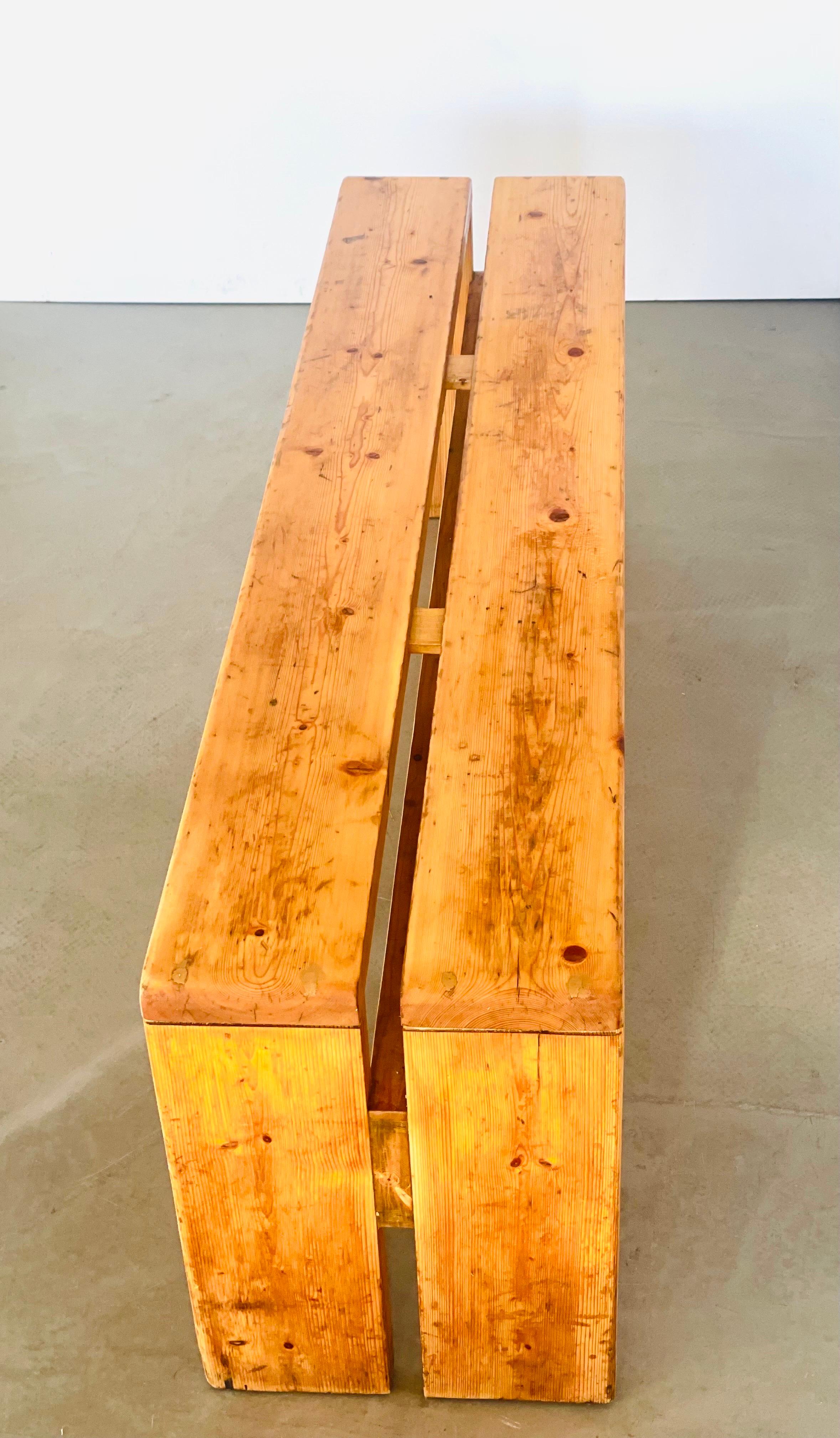 Mid-20th Century Charlotte Perriand Les Arcs Pine Slat Bench For Sale