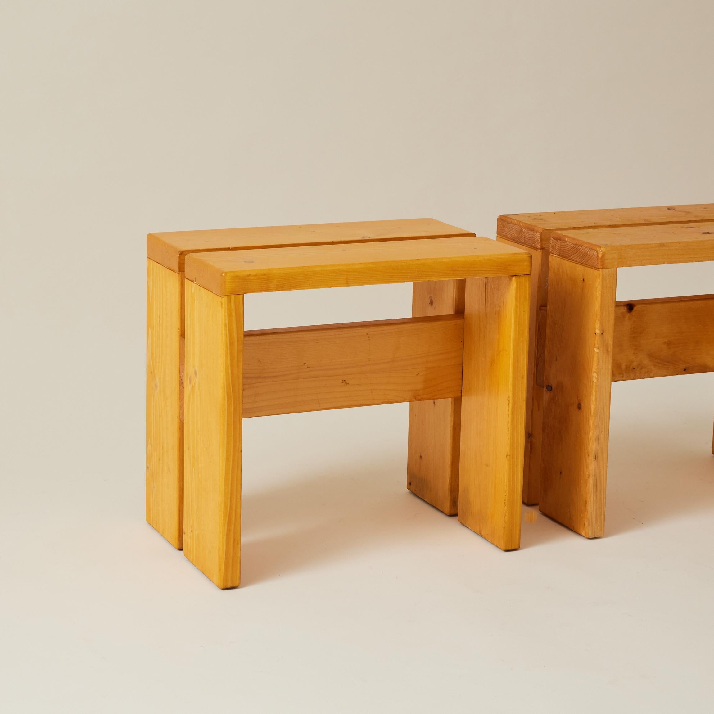 Charlotte Perriand Les Arcs Pine Stools or Side Tables, 1960s, a Pair In Good Condition For Sale In Brooklyn, NY
