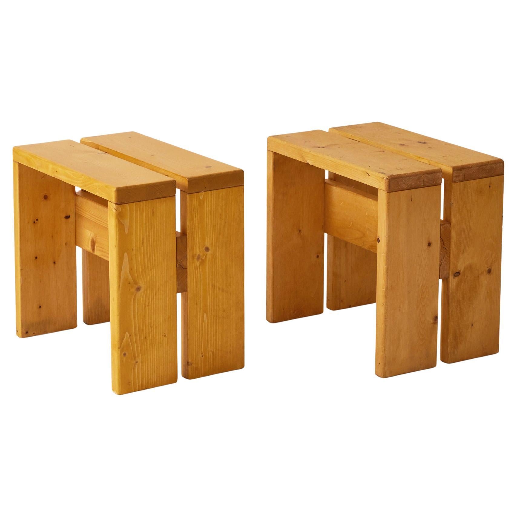 Charlotte Perriand Les Arcs Pine Stools or Side Tables, 1960s, a Pair For Sale