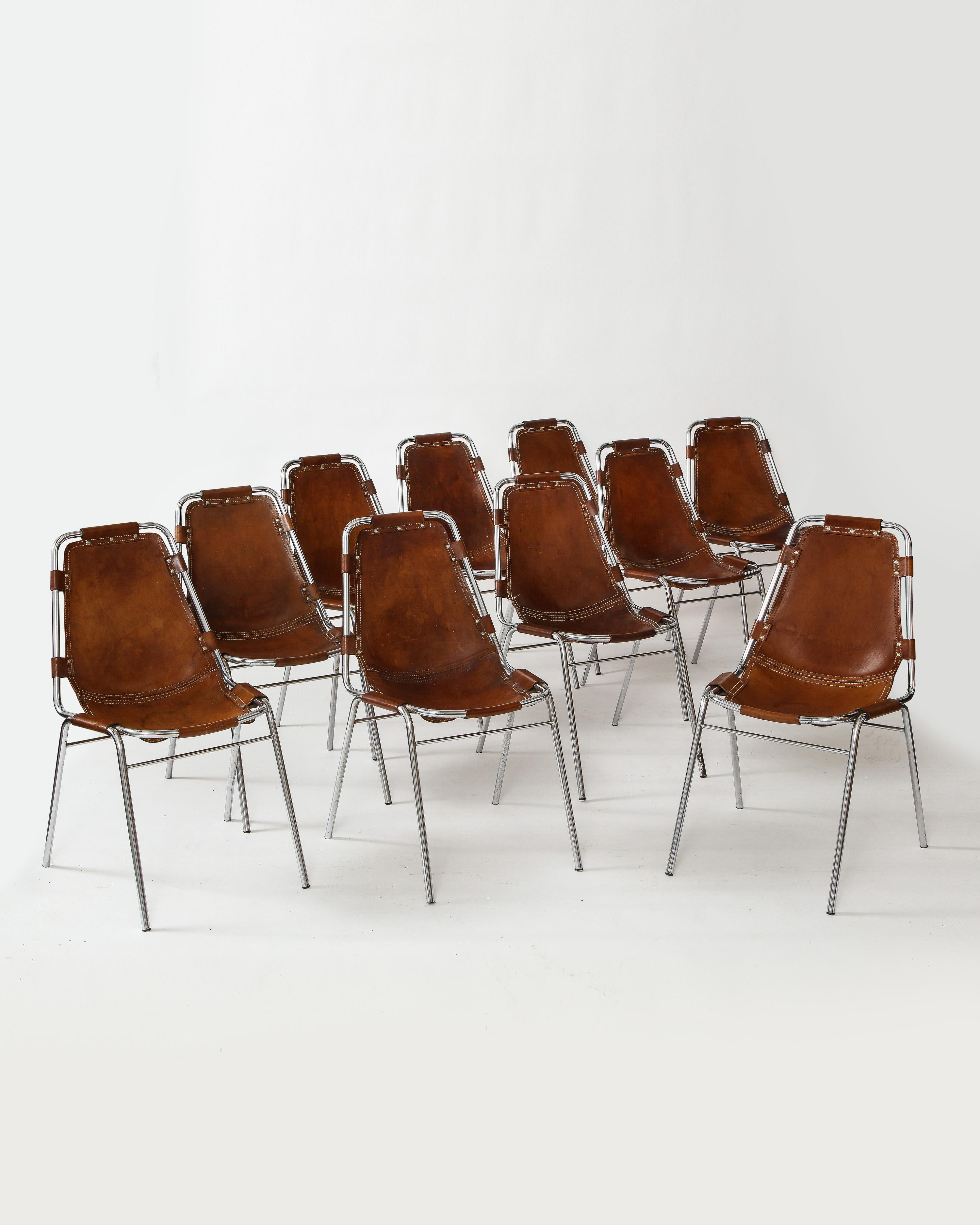 Charlotte Perriand Les Arcs Set of 10 Dining Chairs with Sheepskin Cushions 6