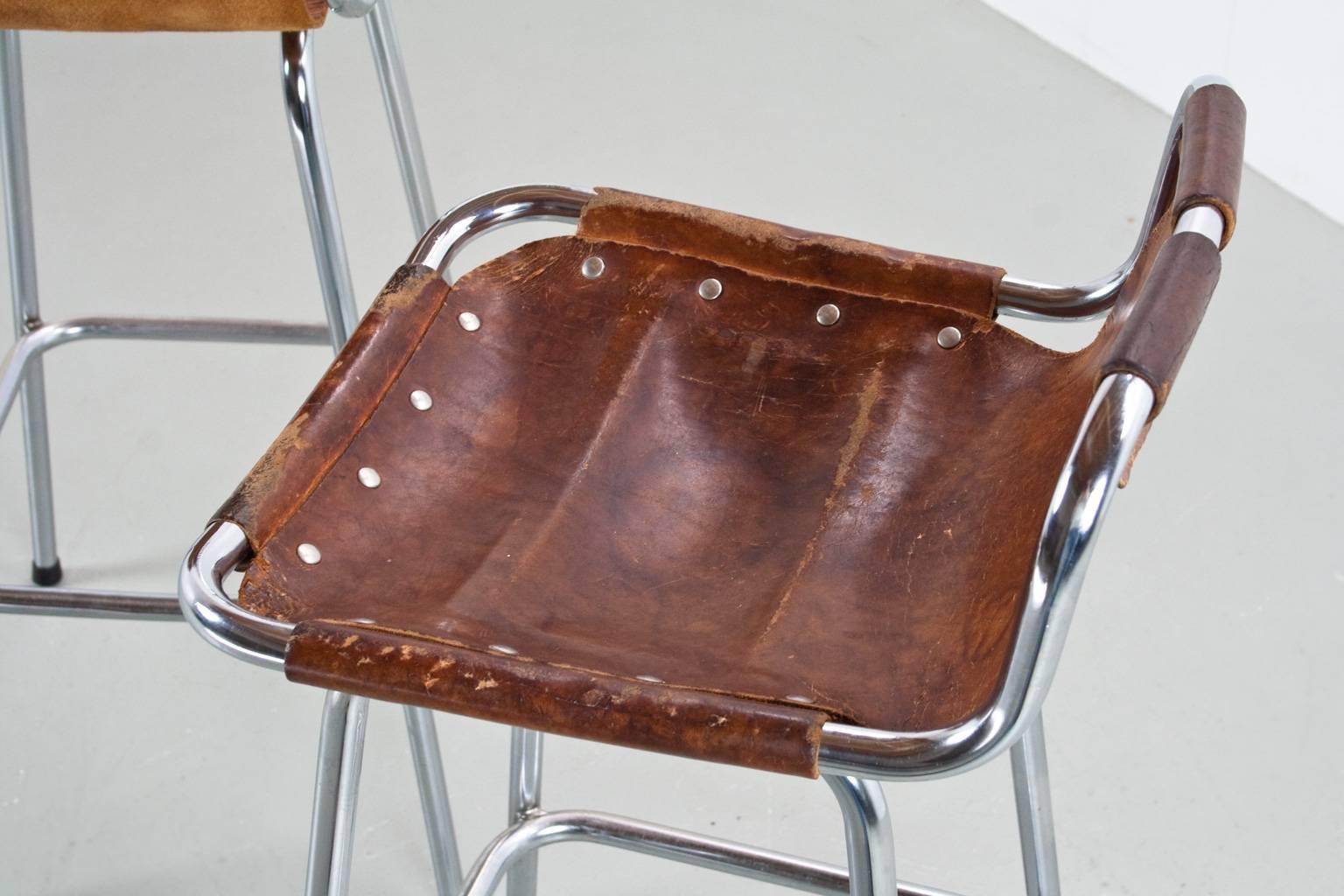 Les Arcs Stool in Camel coloured Leather, Midcentury modern French, 1960s 2