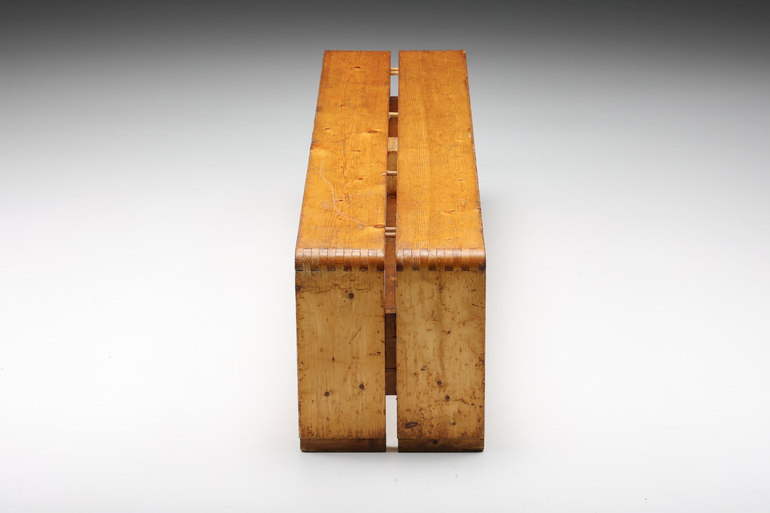 Pine Charlotte Perriand Les Arcs Bench, France, 1960s