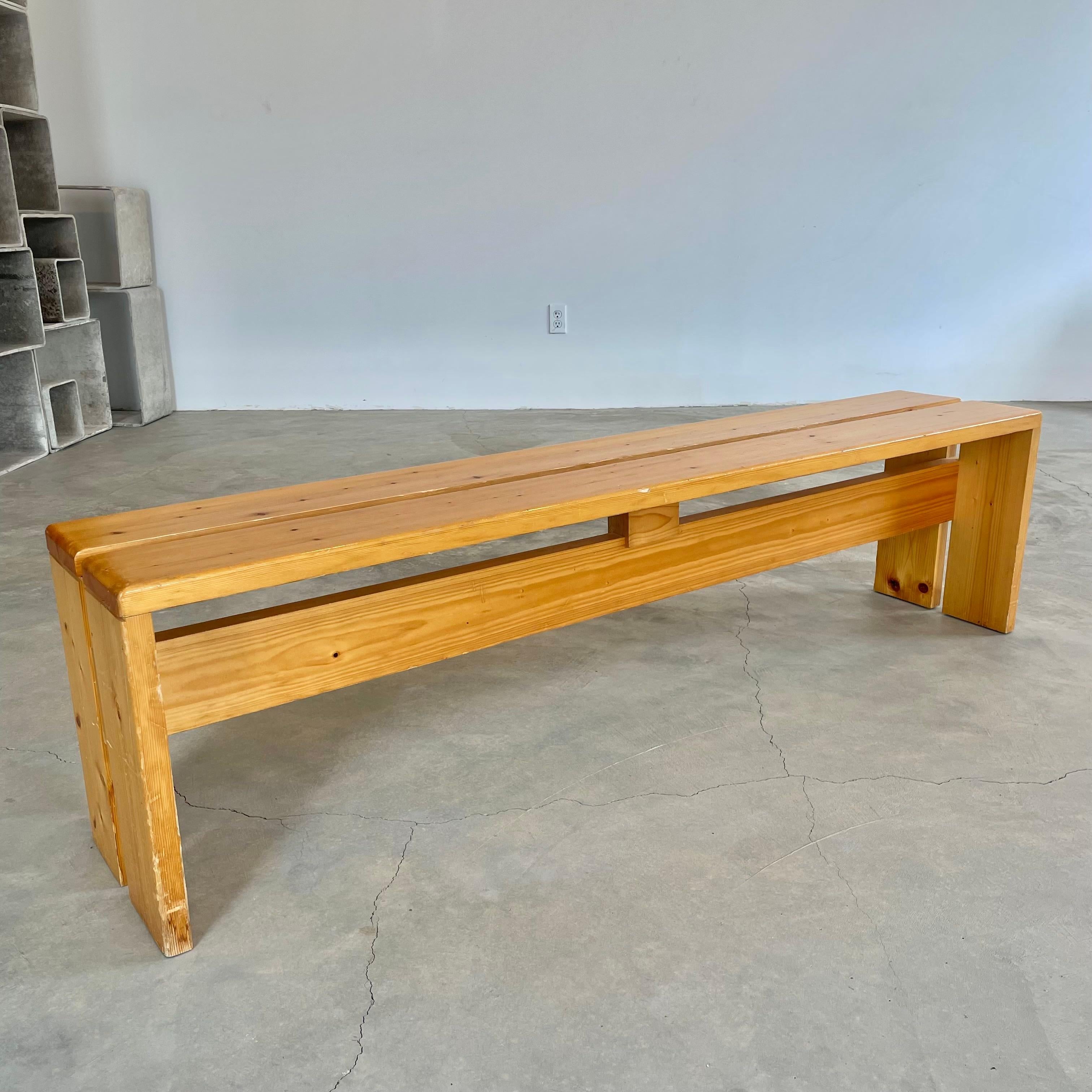 French Charlotte Perriand Long Pine Bench for Les Arcs, 1970s France