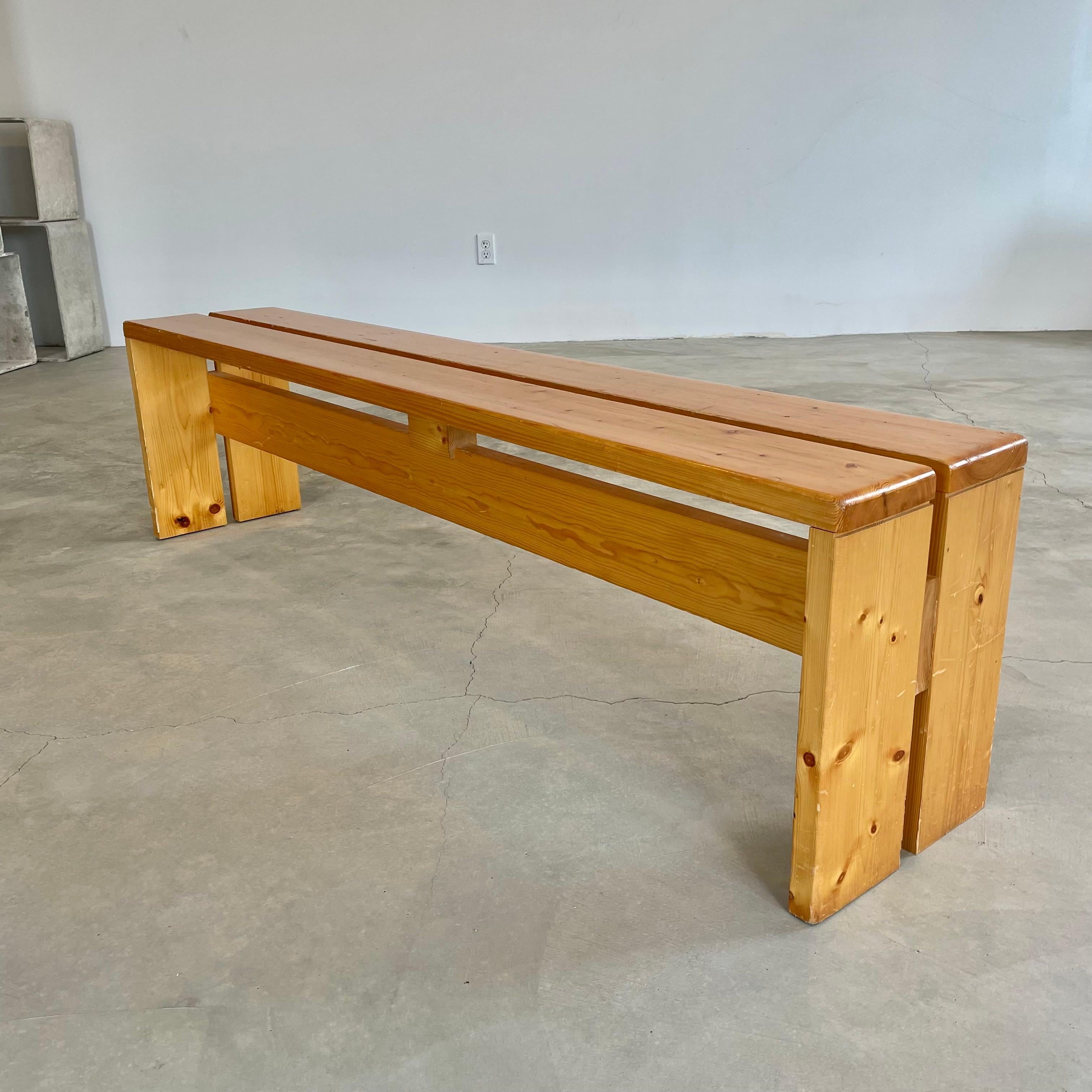 Late 20th Century Charlotte Perriand Long Pine Bench for Les Arcs, 1970s France