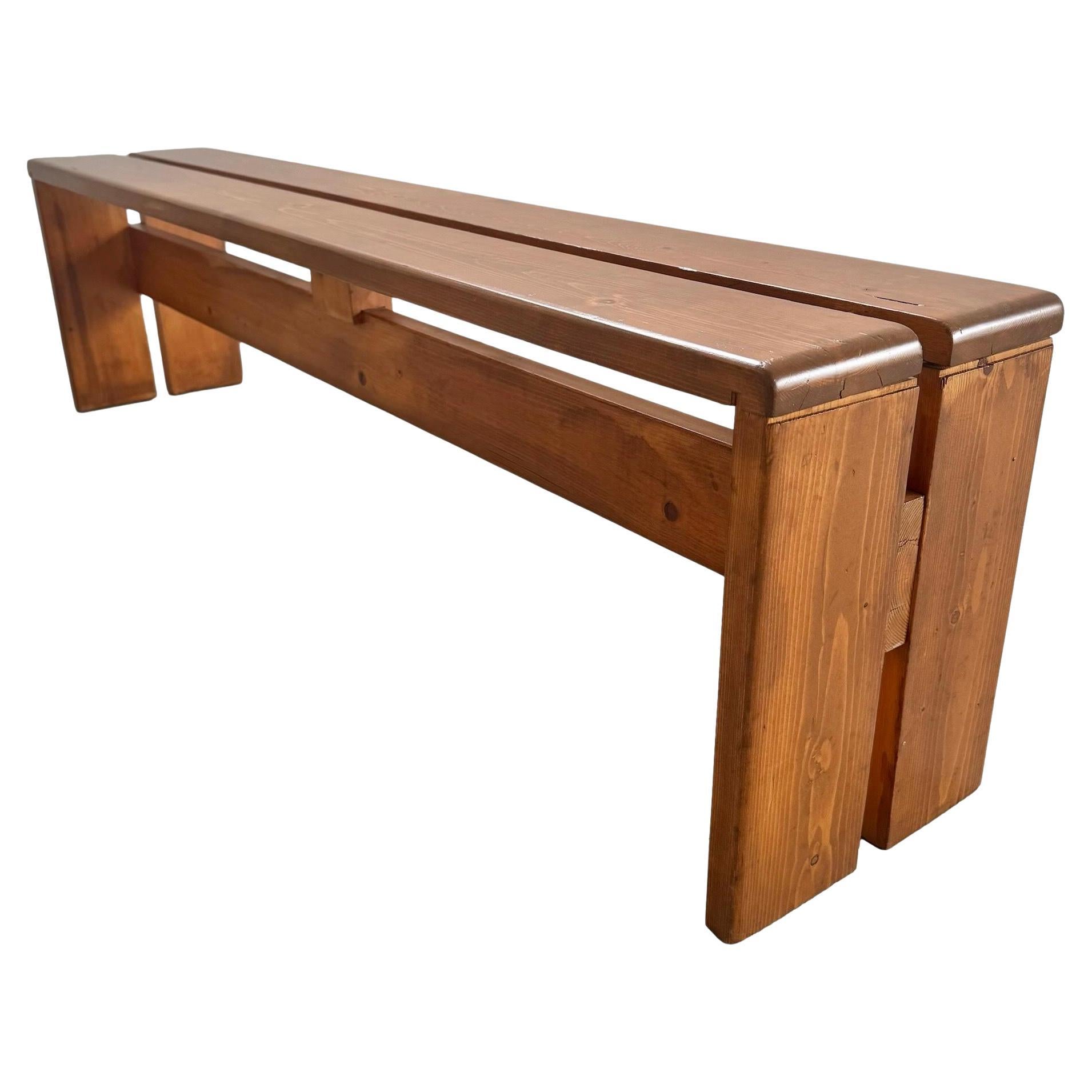 Charlotte Perriand Long Pine Bench for Les Arcs, 1970s France