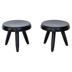 Charlotte Perriand Niedrige Tabourets oder Hocker Modell Berger c1955 Schwarz gebeizt