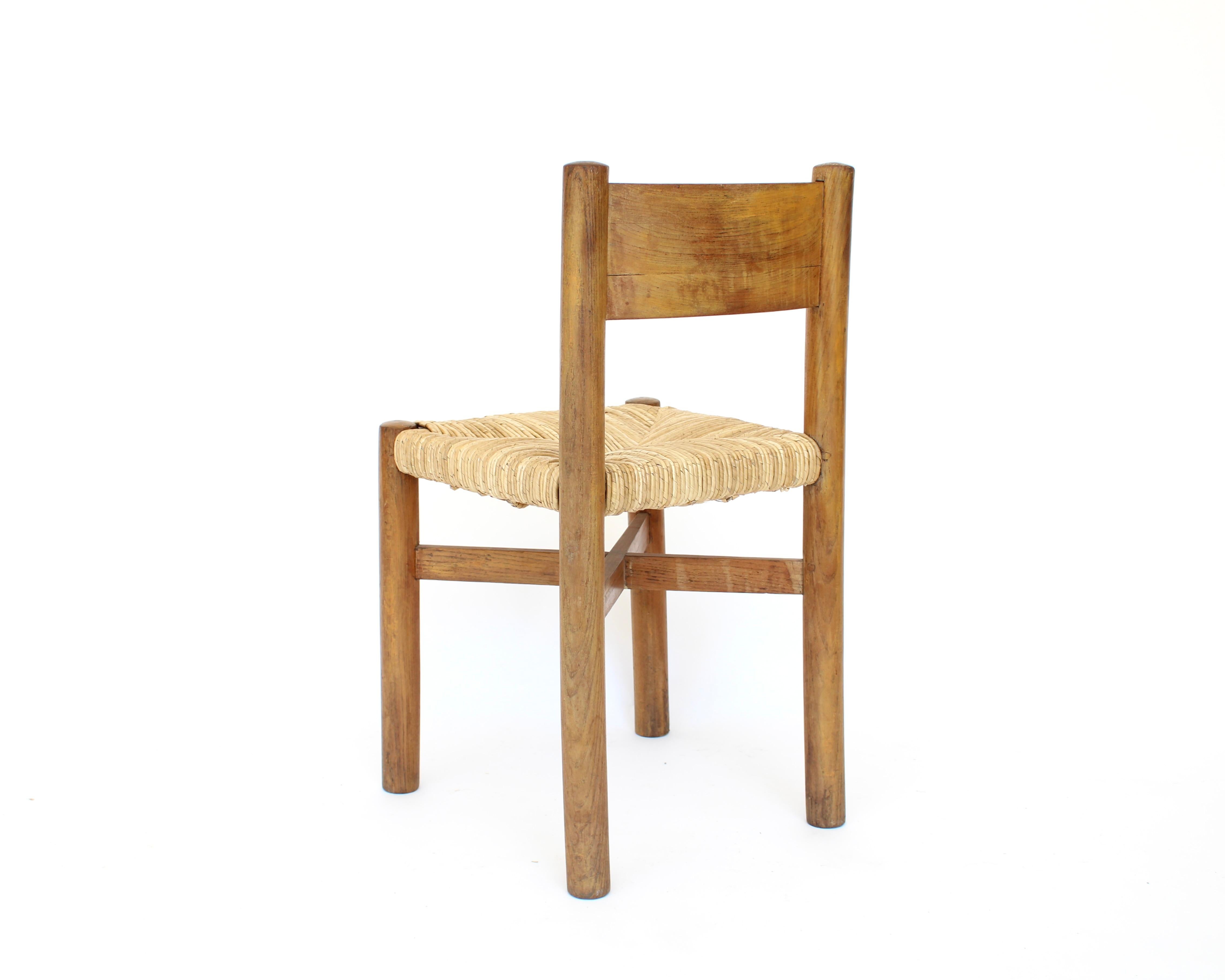 Charlotte Perriand Chaise de salle à manger Meribel en Oak et jonc Les Arcs en vente 1