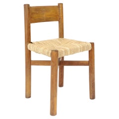 Charlotte Perriand Chaise de salle à manger Meribel en Oak et jonc Les Arcs