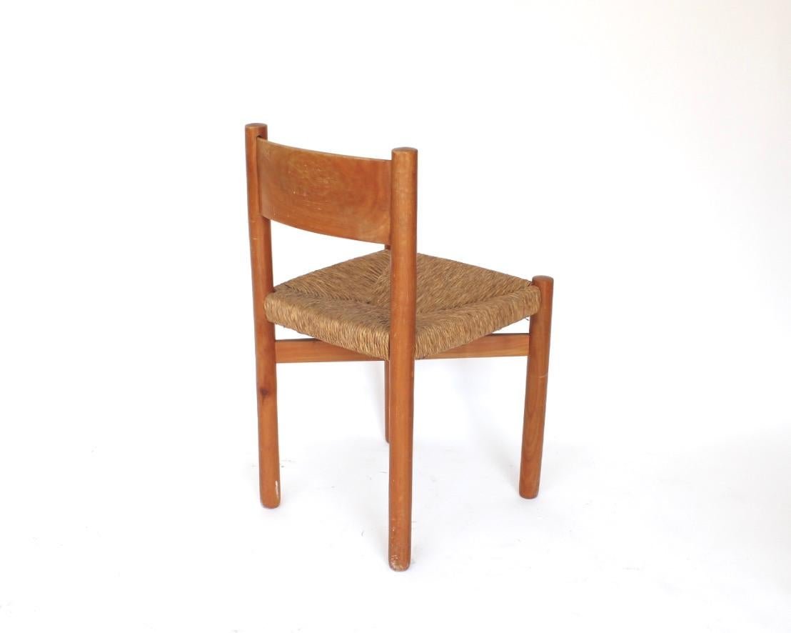 Mid-Century Modern Charlotte Perriand Meribel Oak and Rush Dining Chair Les Arcs For Sale