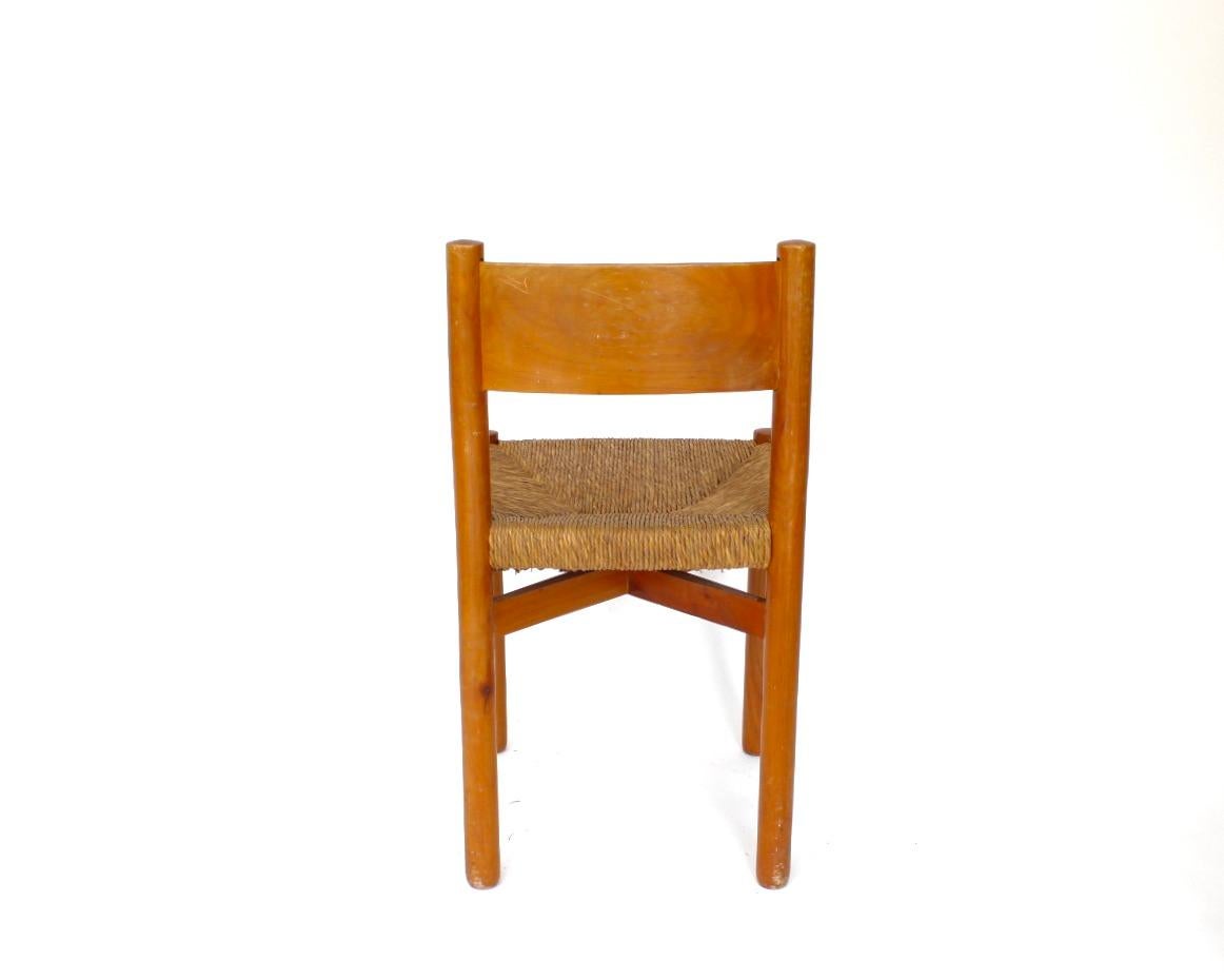 French Charlotte Perriand Meribel Oak and Rush Dining Chair Les Arcs For Sale
