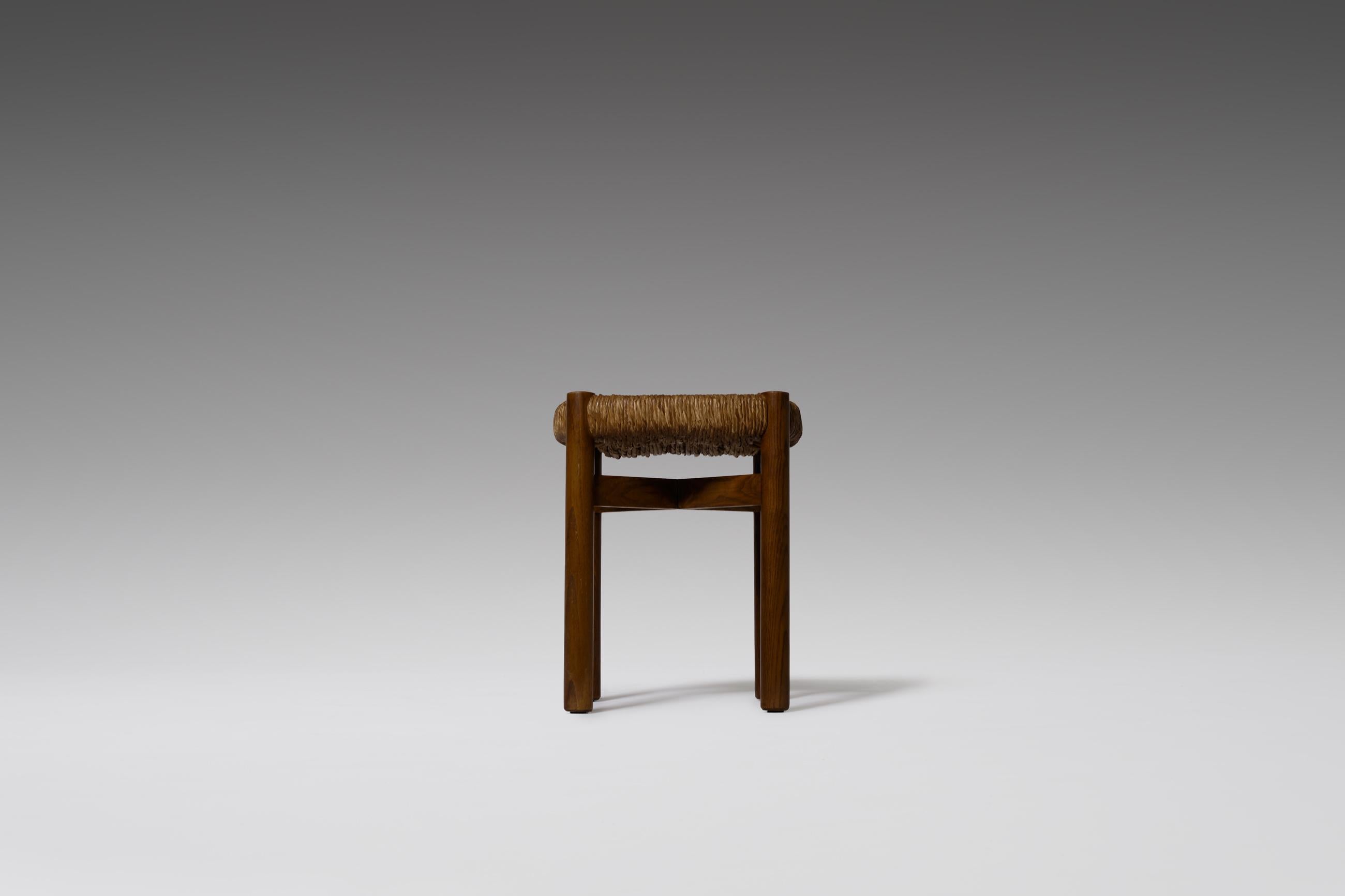 Mid-Century Modern Charlotte Perriand ‘Meribel’ Stool in Stained Ash and Rush