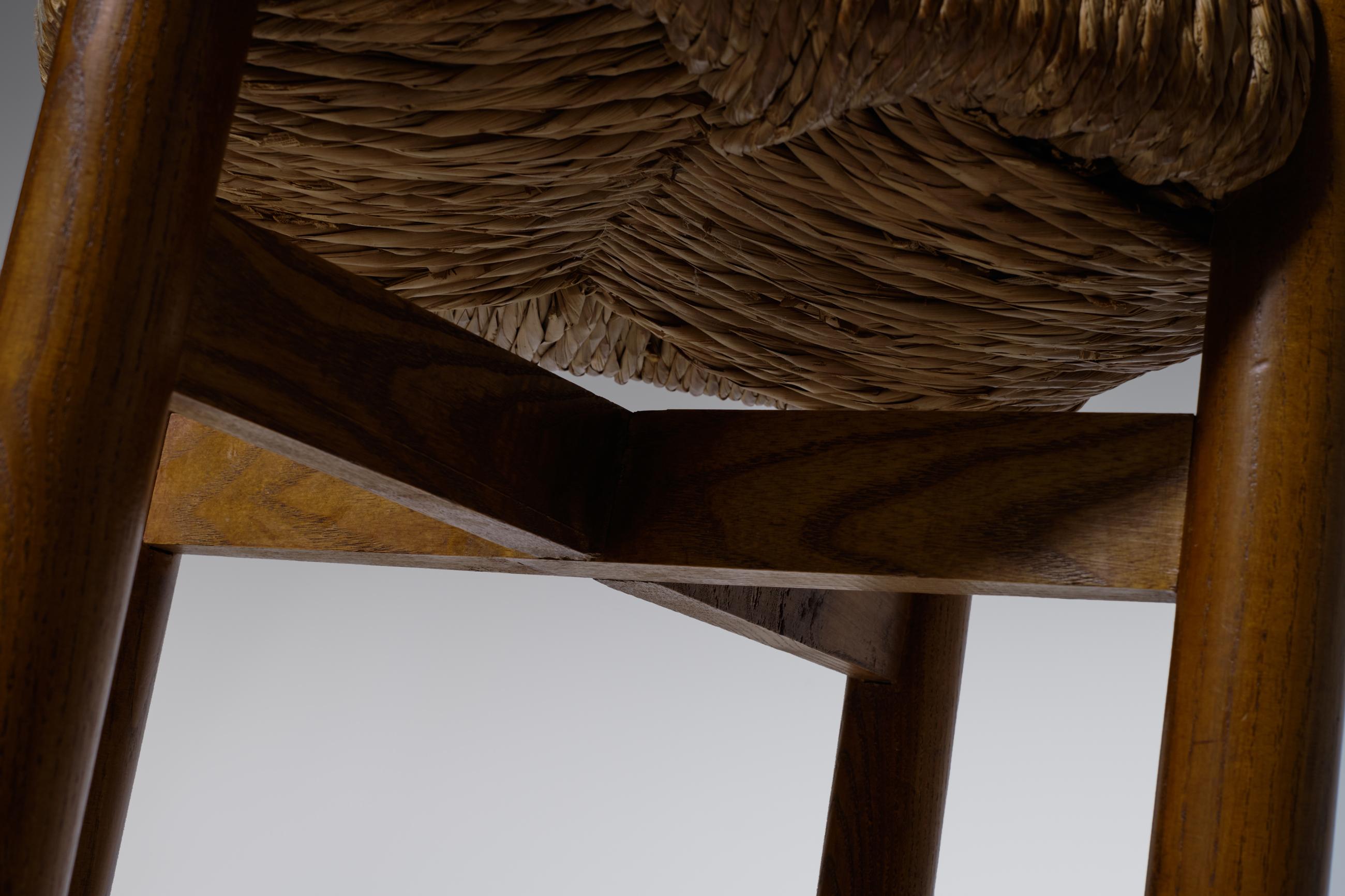 20th Century Charlotte Perriand ‘Meribel’ Stool in Stained Ash and Rush