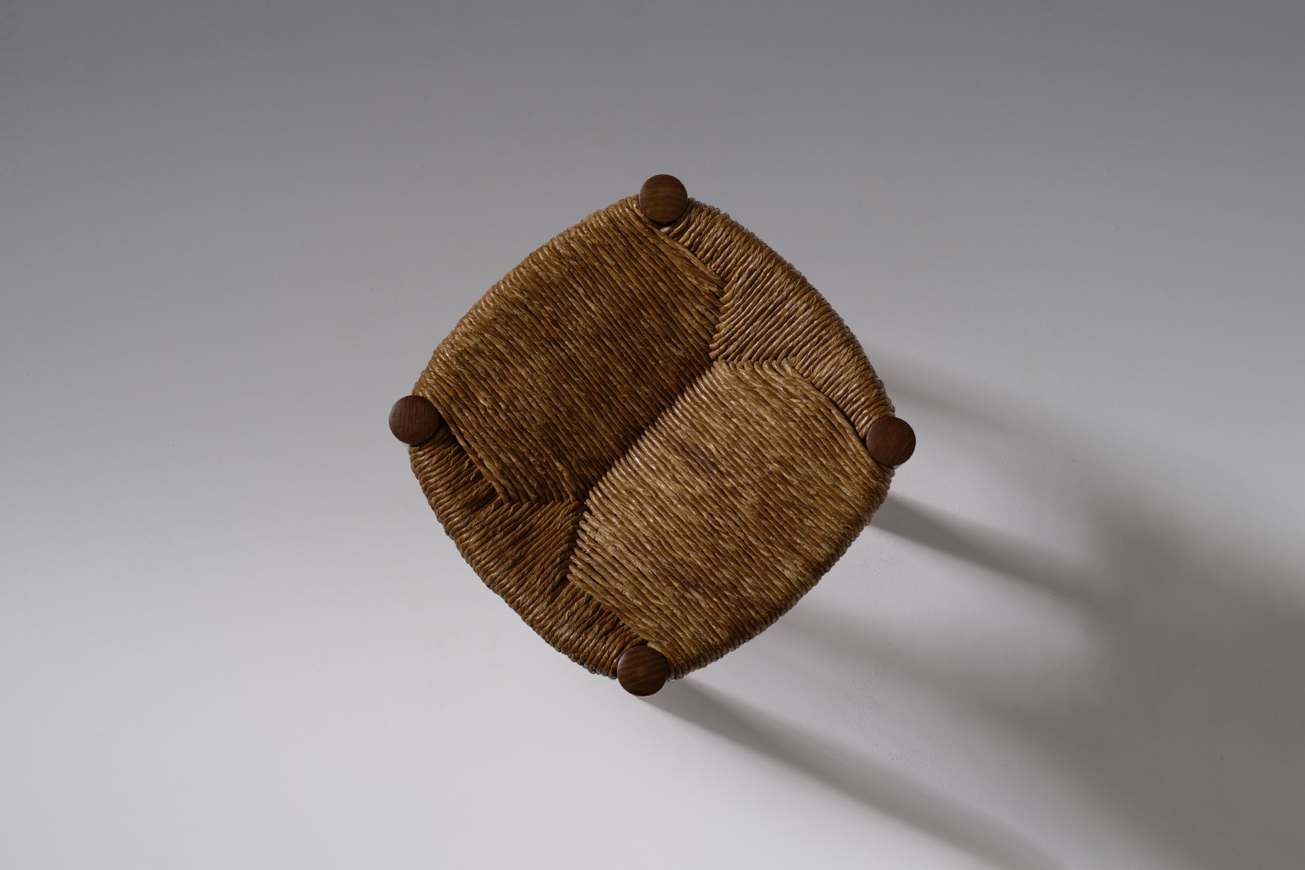 Charlotte Perriand ‘Meribel’ Stool in Stained Ash and Rush 1