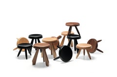 Charlotte Perriand Méribel Wood Stool by Cassina, Oak/Walnut, Italy