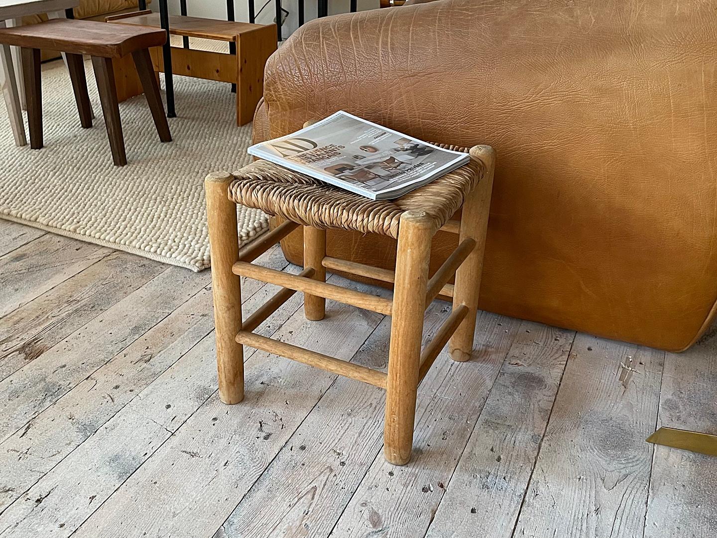 Varnished solid ash and straw “Bauche” stool by Charlotte Perriand for Sentou 1960s - Model designed in 1933.

Original condition with nice patina.

Literature: 
Charlotte Perriand Un Art d'Habiter - Art of Living 1903-1959 by Jacques Barsac, Paris,