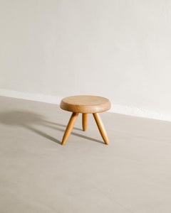 Charlotte Perriand Mid Century Berger Low Stool in Cherry Wood Produced in 1960s