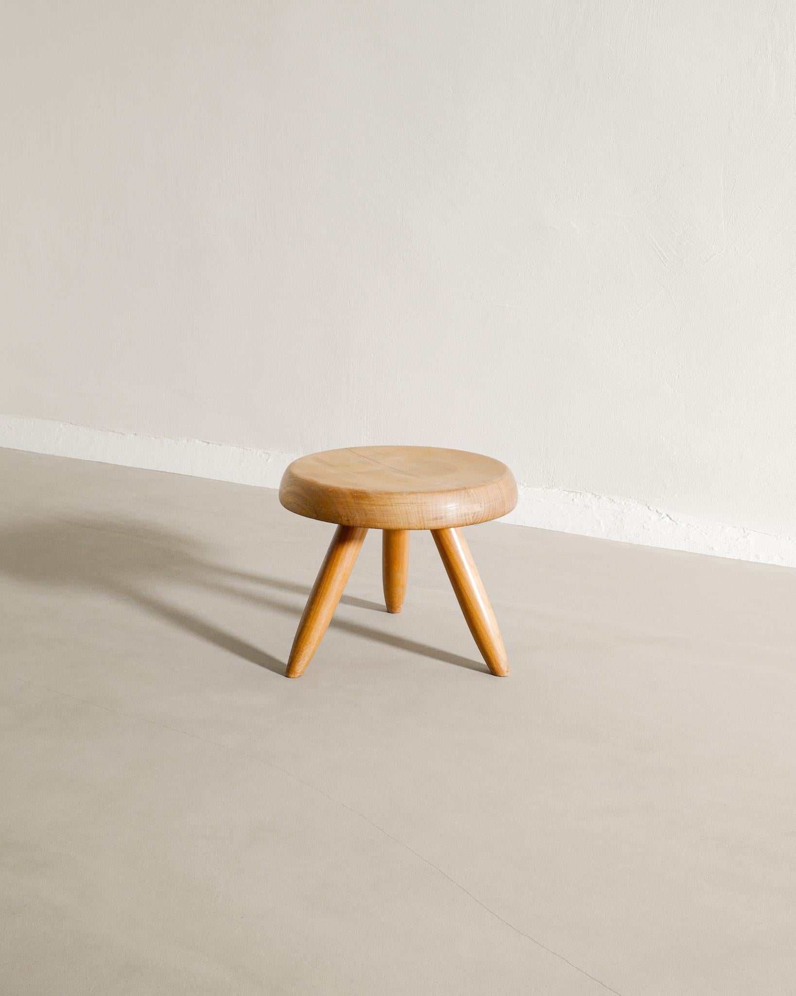 Mid-Century Modern Charlotte Perriand Mid Century Berger Low Stool in Cherry Wood Produced in 1960s For Sale