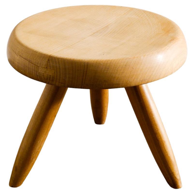 Charlotte Perriand Mid Century Berger Low Stool in Cherry Wood Produced in 1960s For Sale