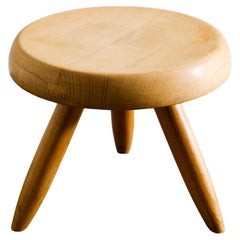 Vintage Charlotte Perriand Mid Century Berger Low Stool in Cherry Wood Produced in 1960s