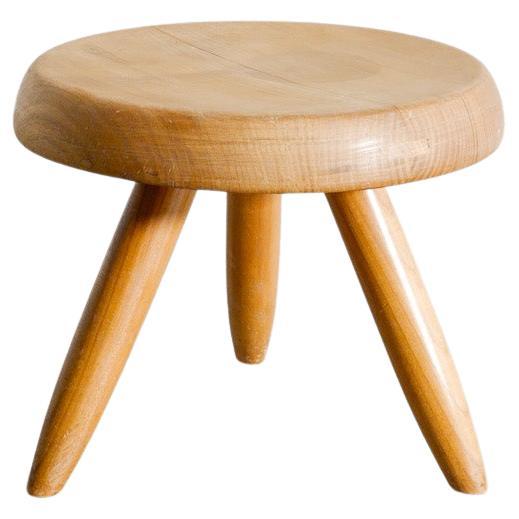 Charlotte Perriand Mid Century Berger Low Stool in Cherry Wood Produced in 1960s