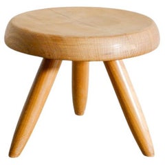 Charlotte Perriand Mid Century Berger Low Stool in Cherry Wood Produced in 1960s