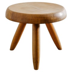Charlotte Perriand Mid Century Berger Low Stool in Cherry Wood Produced in 1960s