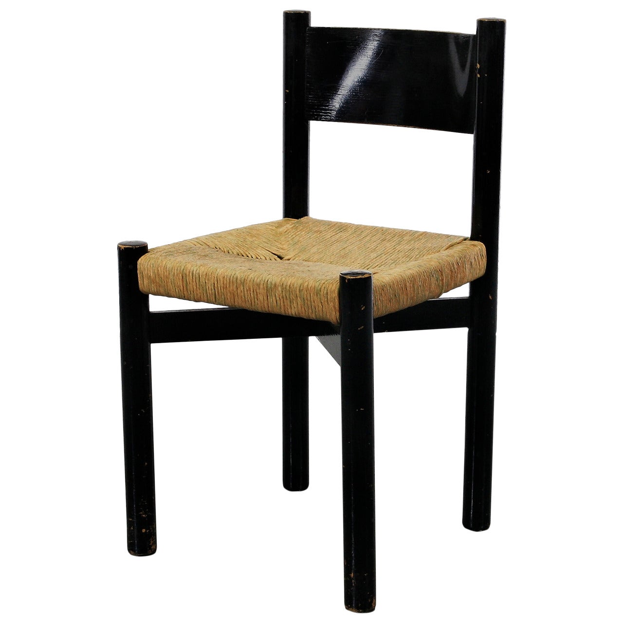 French Charlotte Perriand Mid-Century Modern Black Meribel Dining Chair, circa 1950