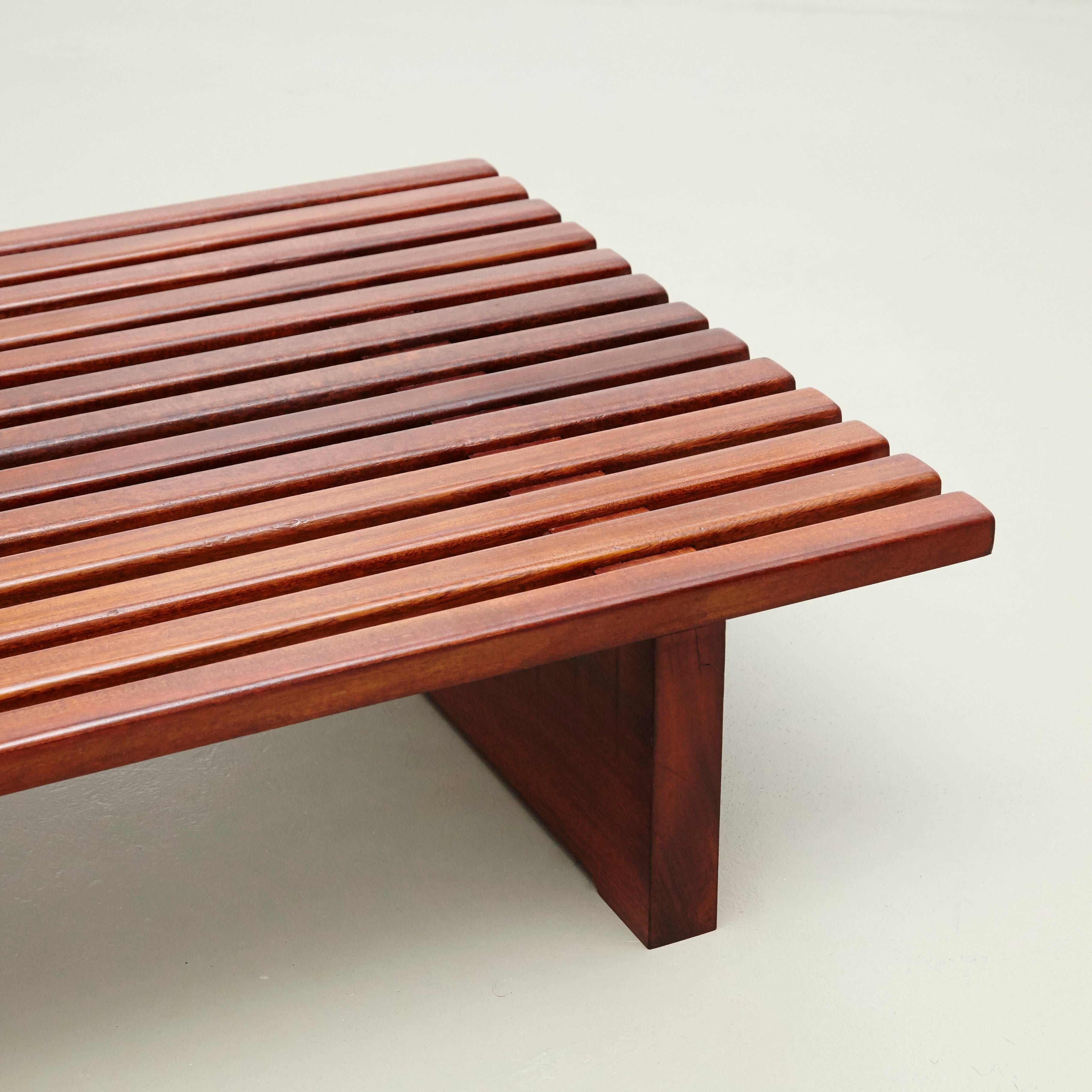 Charlotte Perriand Mid-Century Modern Mahogany Wood Cansado Bench, circa 1950 In Good Condition In Barcelona, Barcelona