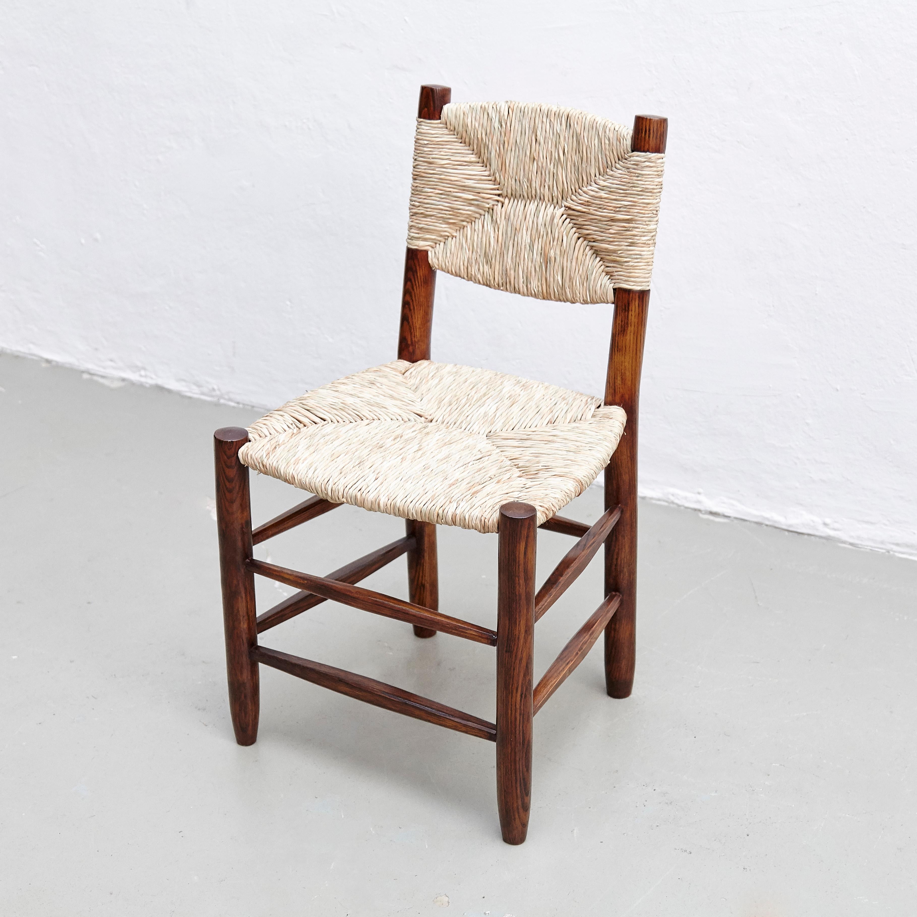 French Charlotte Perriand Mid-Century Modern, Oak Rattan, Model 19 Bauche Chair, 1950