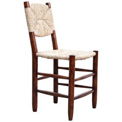 Charlotte Perriand Mid-Century Modern, Oak Rattan, Model 19 Bauche Chair, 1950