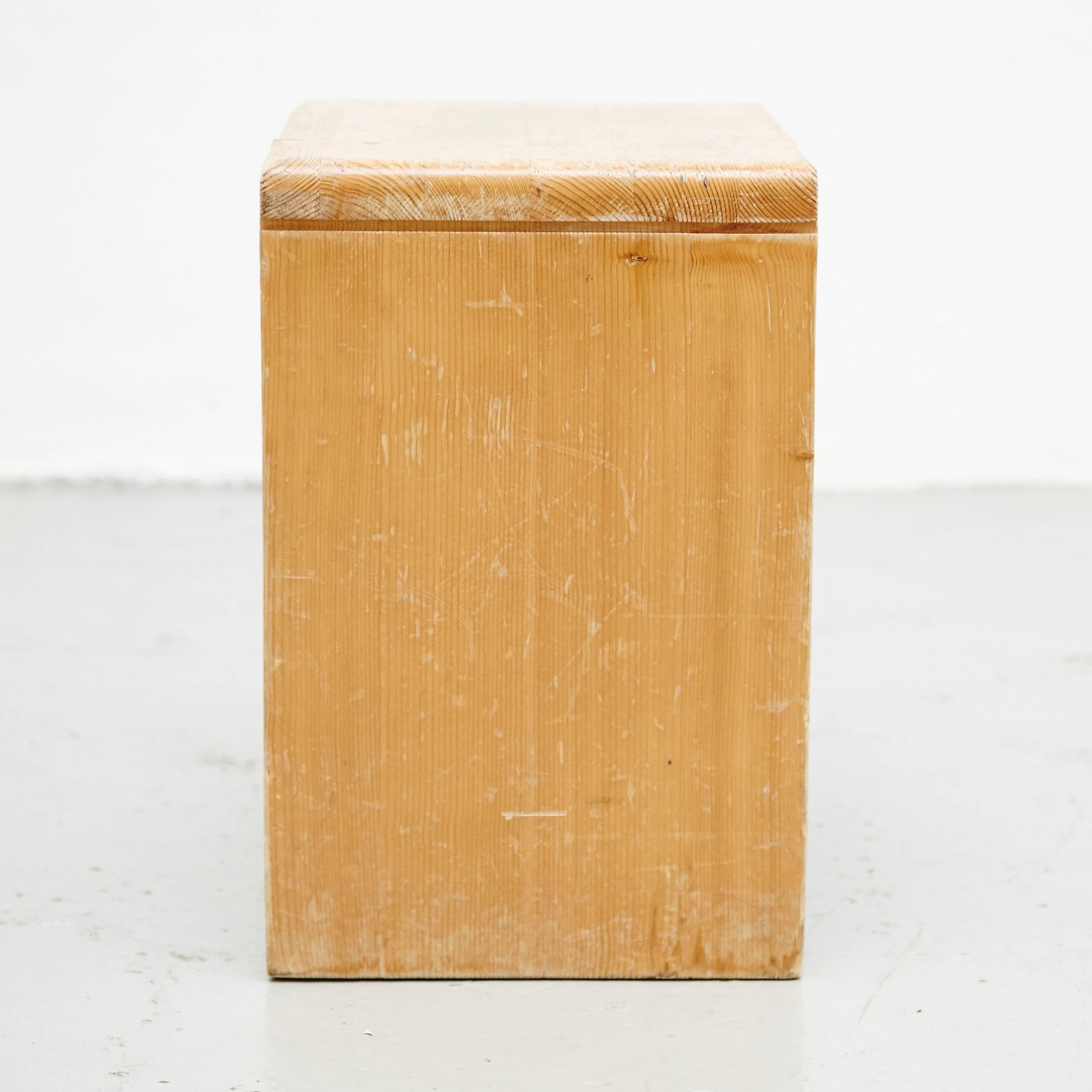 French Charlotte Perriand Mid-Century Modern Pine Wood Stool for Les Arcs