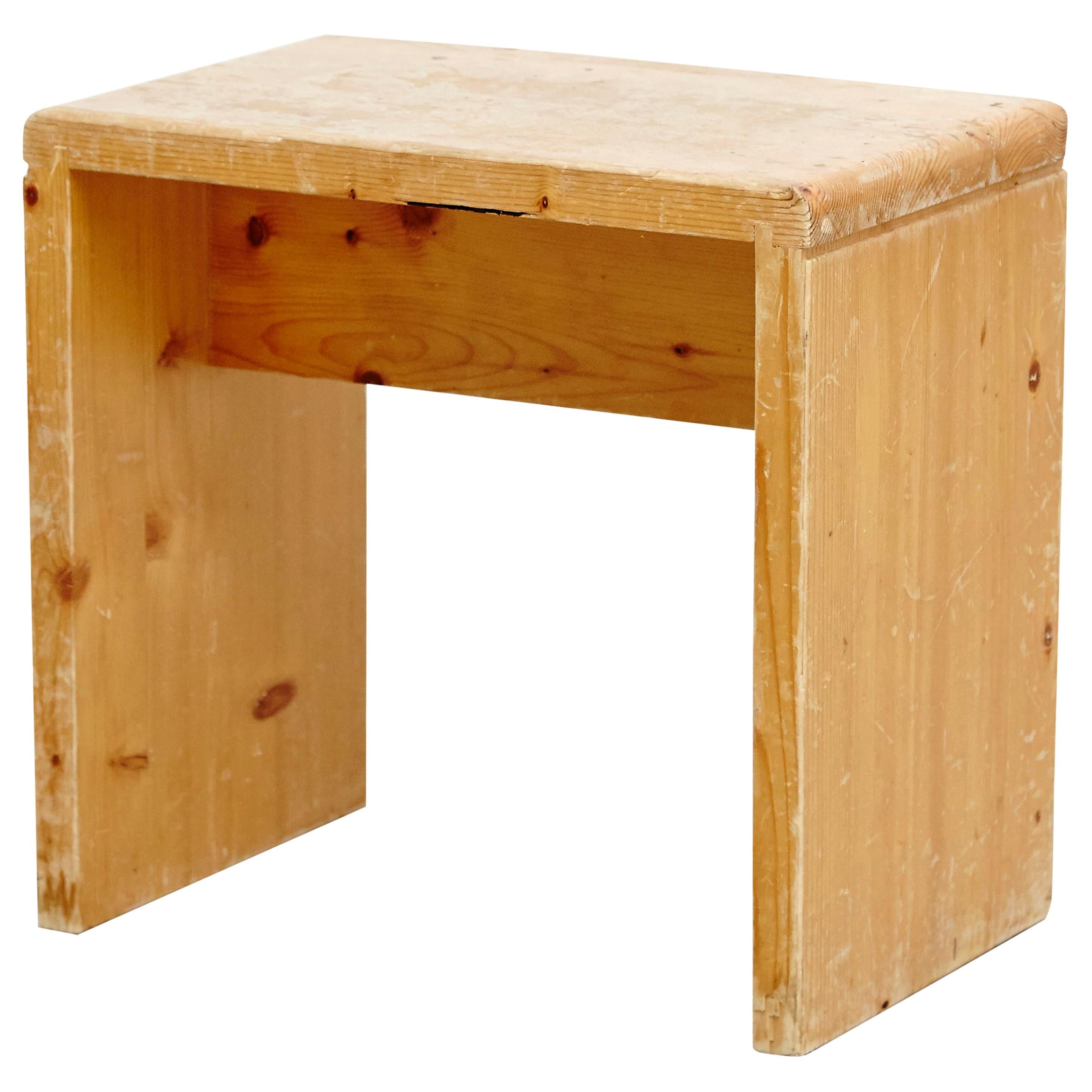 Charlotte Perriand Mid-Century Modern Pine Wood Stool for Les Arcs