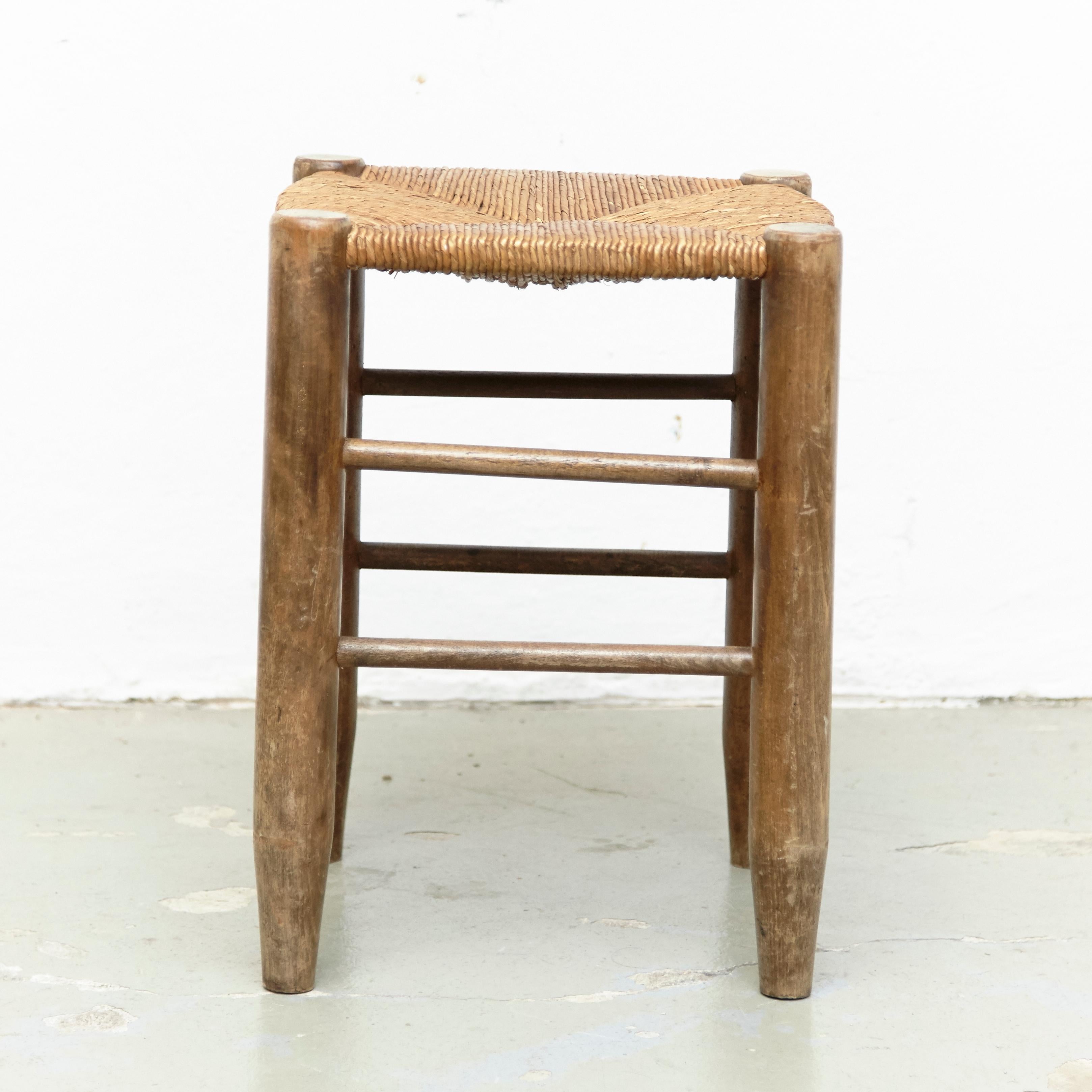 Charlotte Perriand, Mid-Century Modern, Rattan Wood French Stools, 1950 1