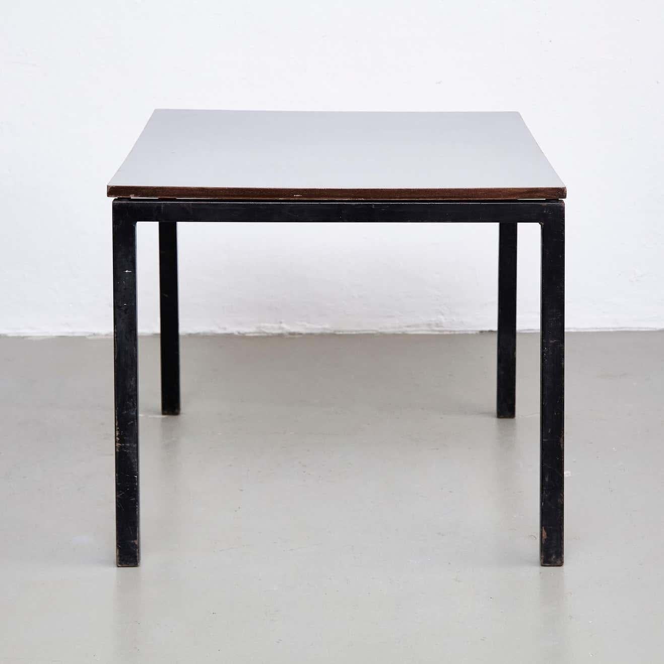 French Charlotte Perriand, Mid-Century Modern, Wood Formica and Metal Table, circa 1950 For Sale
