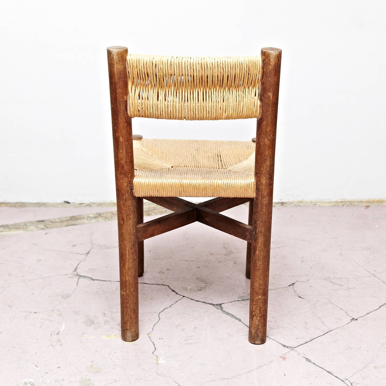 Charlotte Perriand Mid-Century Modern Wood Meribel French Chair, circa 1950 In Good Condition In Barcelona, Barcelona