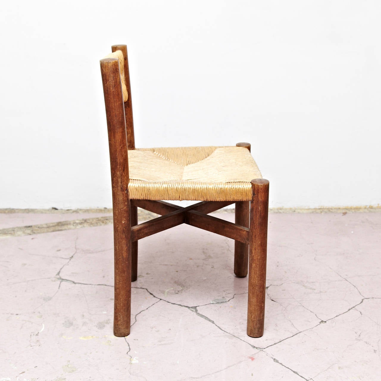 Mid-20th Century Charlotte Perriand Mid-Century Modern Wood Meribel French Chair, circa 1950
