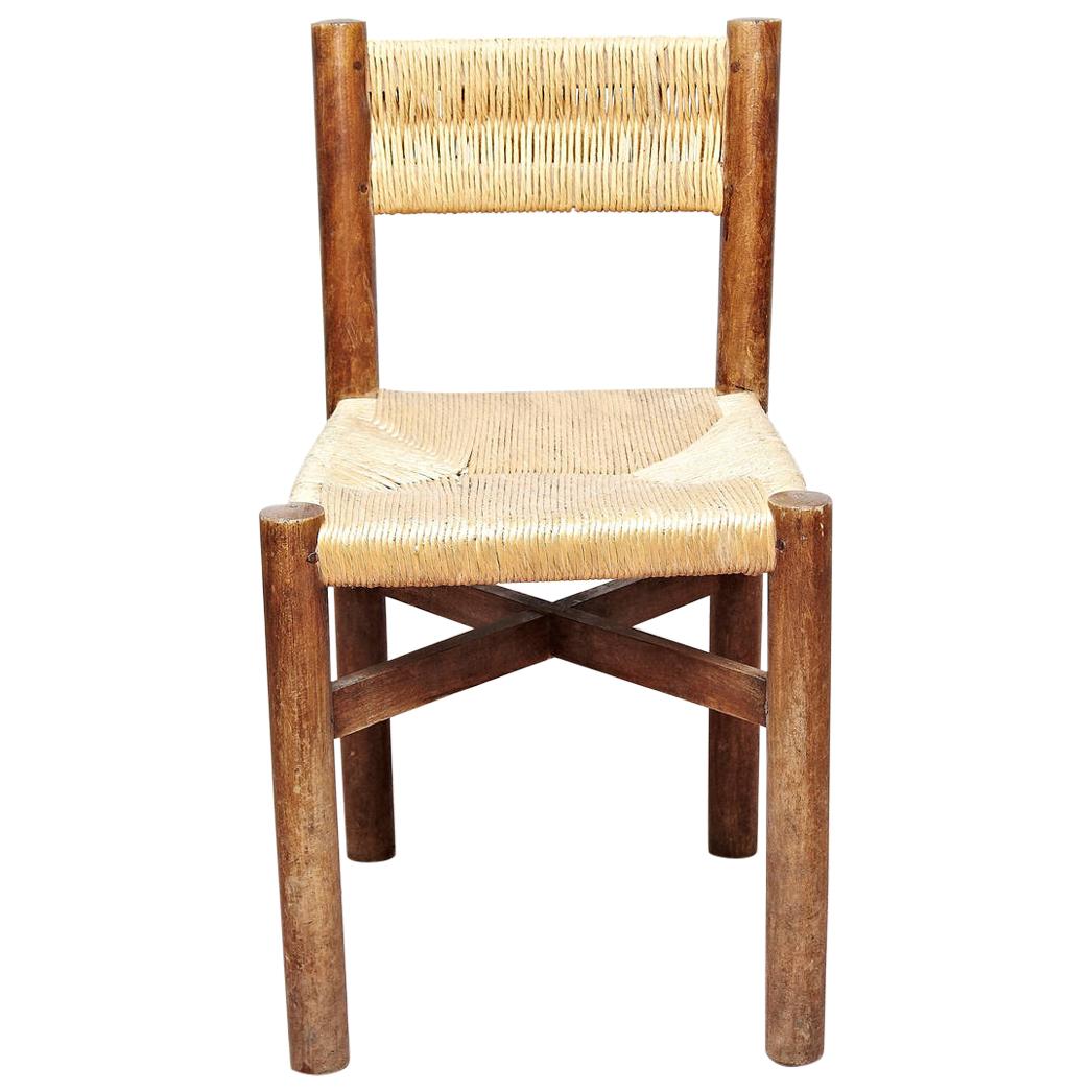 Charlotte Perriand Mid-Century Modern Wood Meribel French Chair, circa 1950